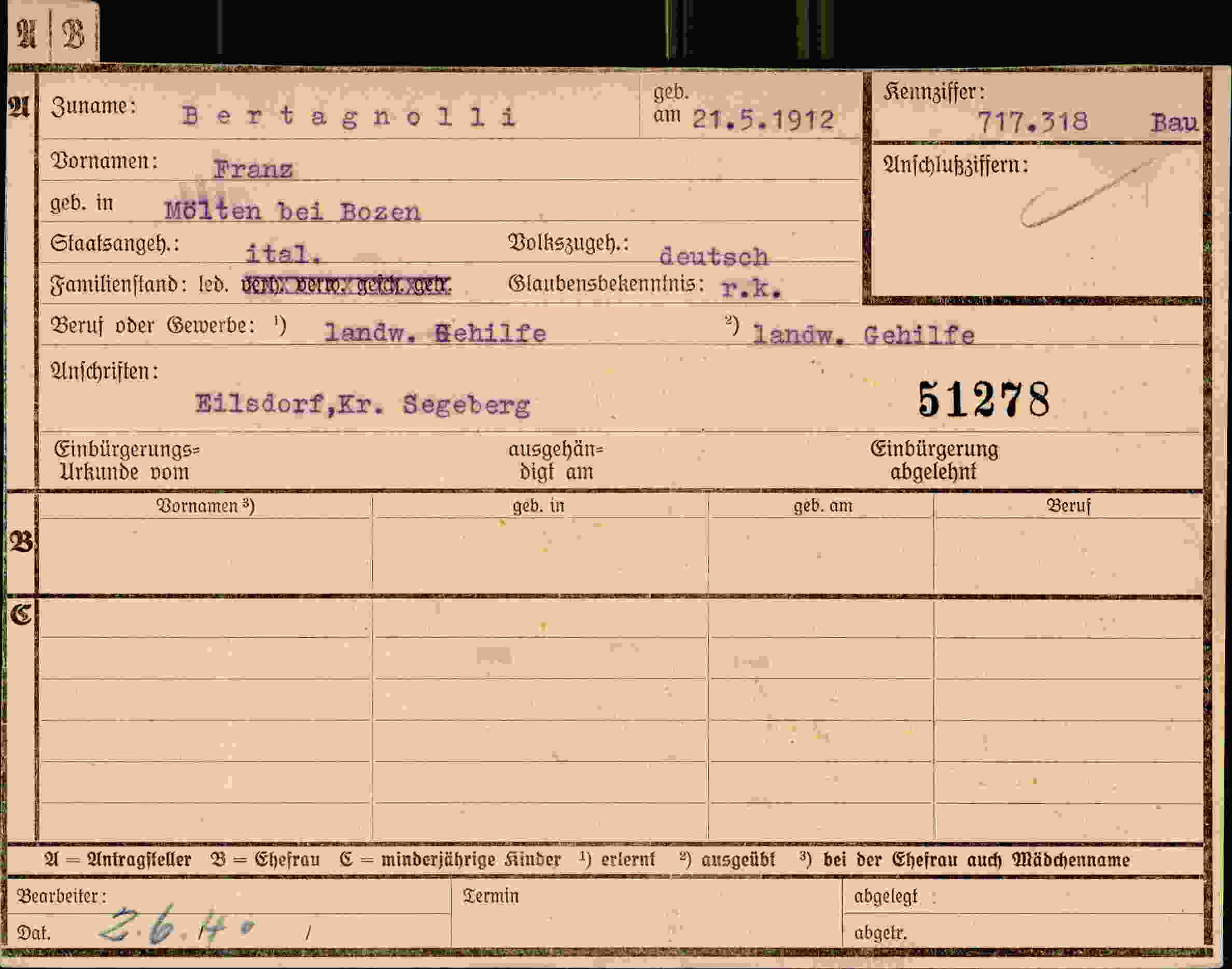 Dokument für Franz Bertagnolli