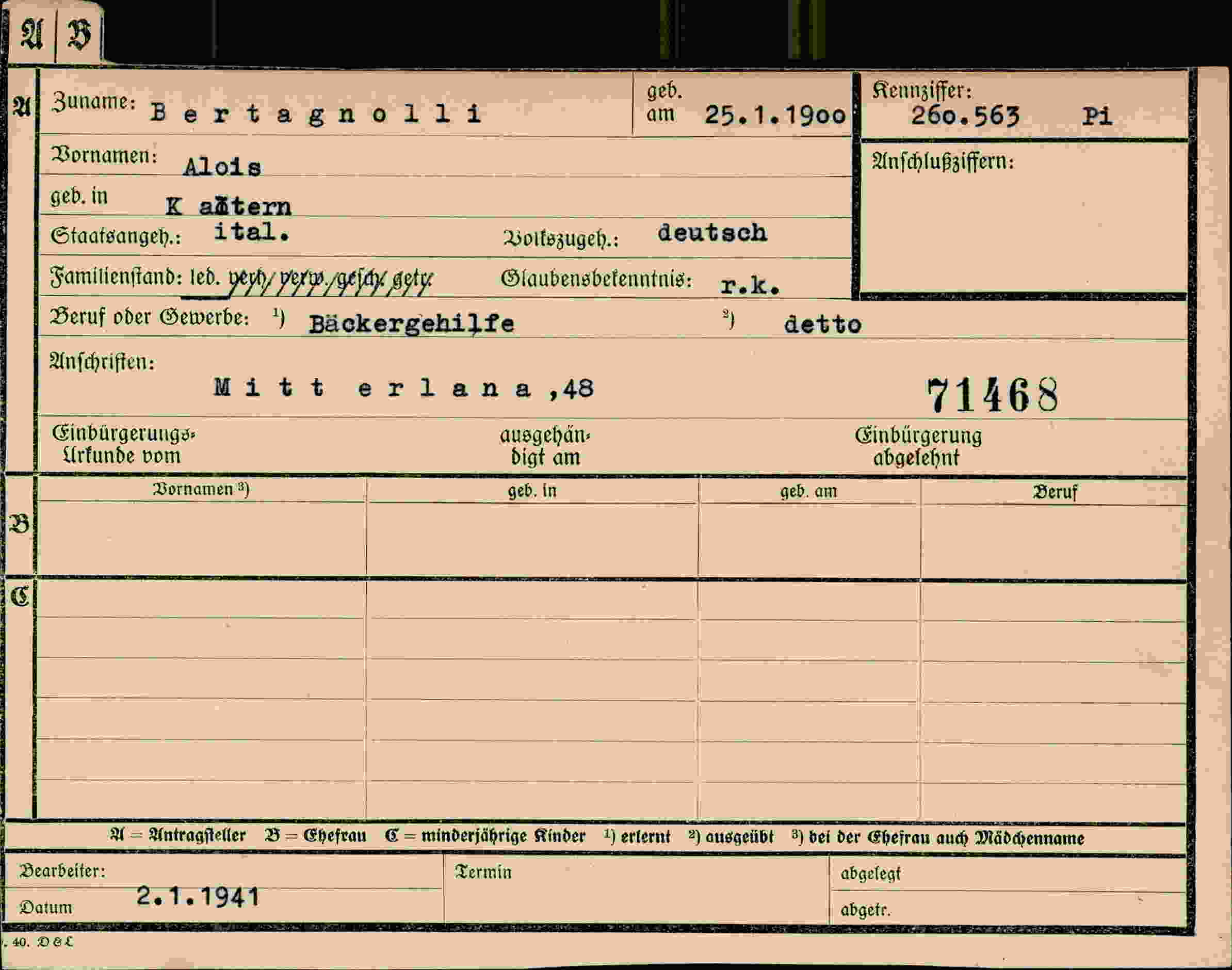 Dokument für Alois Bertagnolli