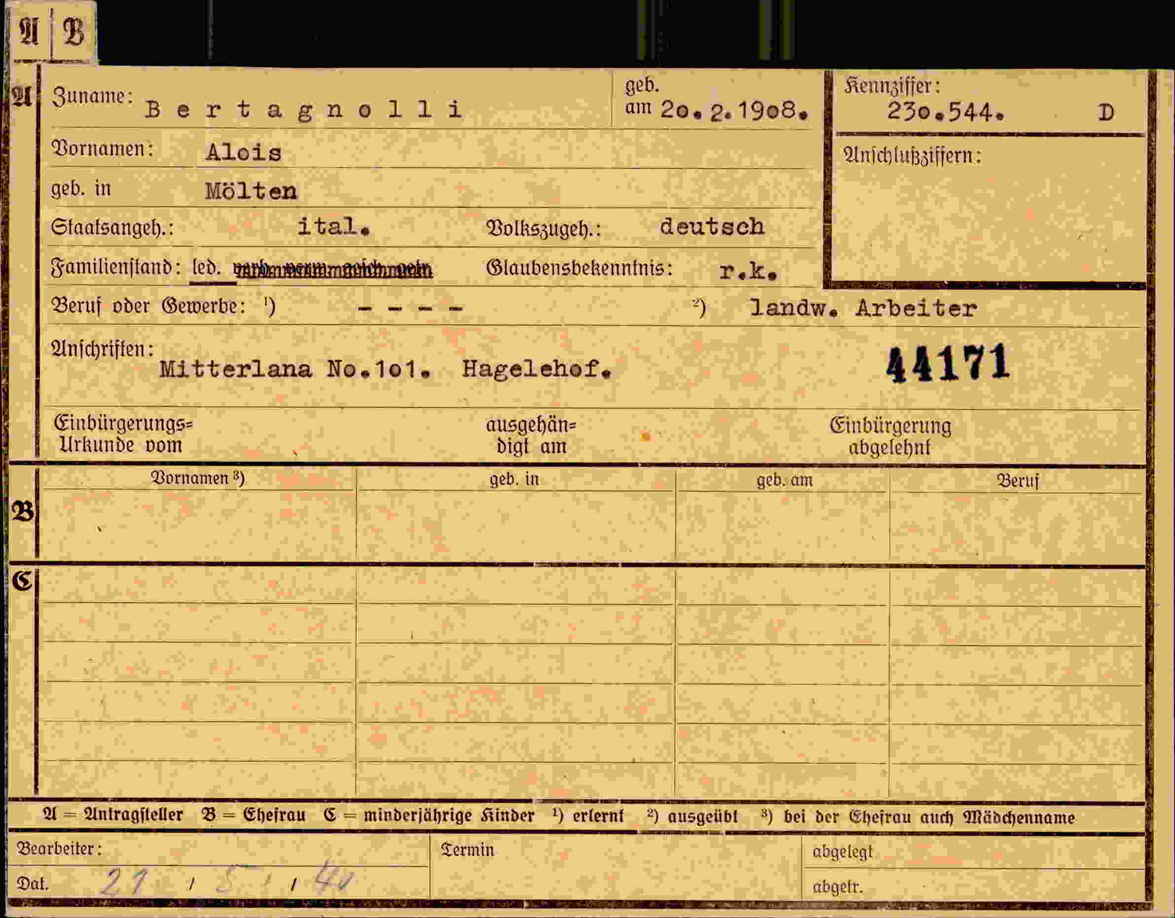 Dokument für Alois Bertagnolli