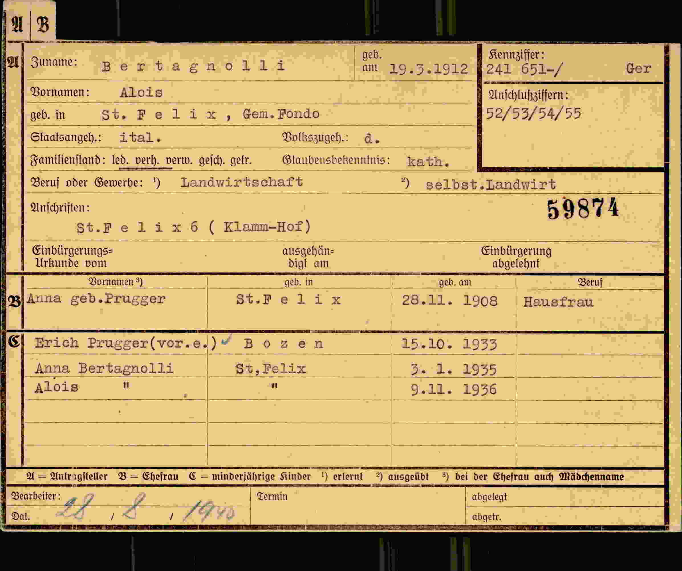 Dokument für Alois Bertagnolli