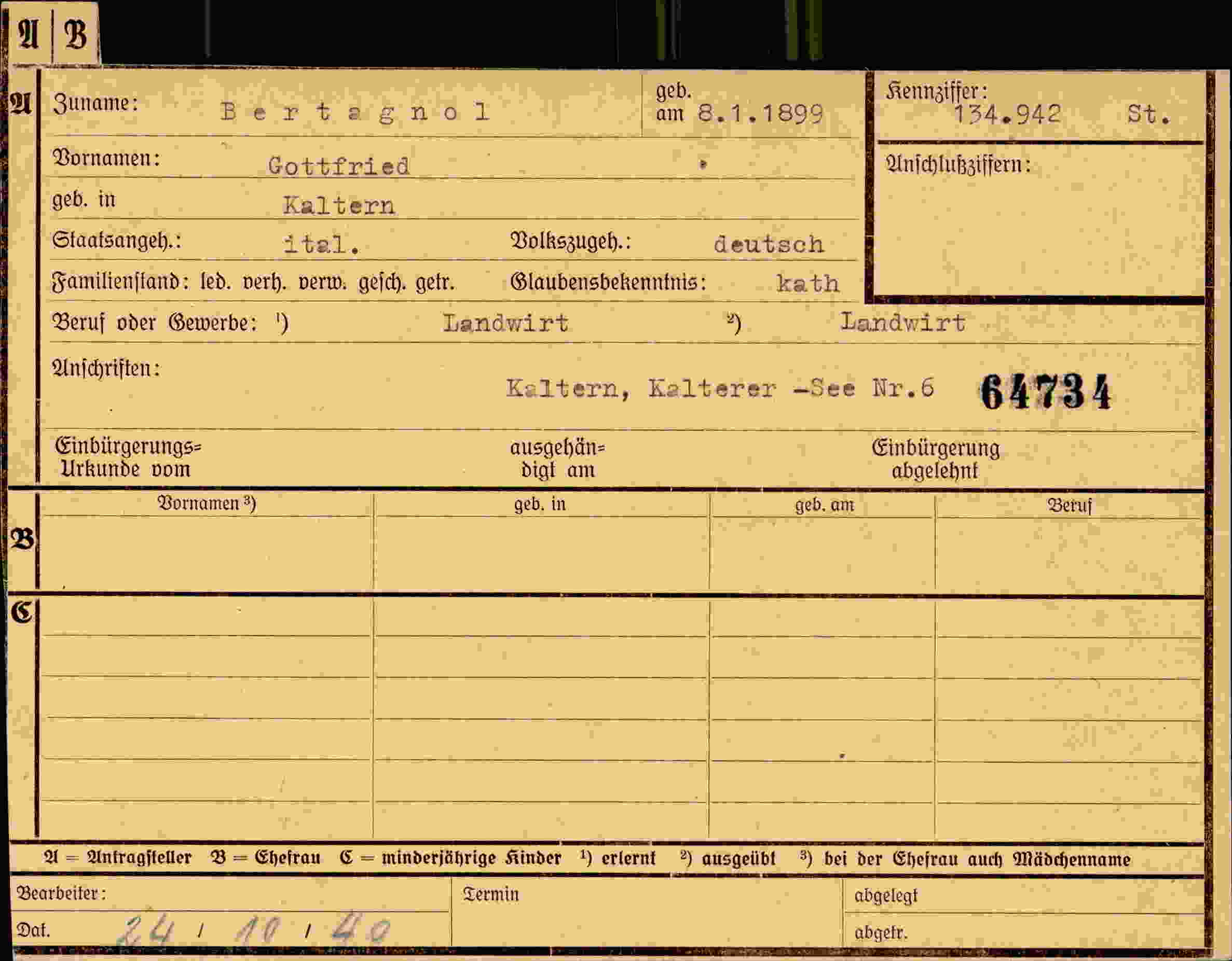 Dokument für Gottfried Bertagnol