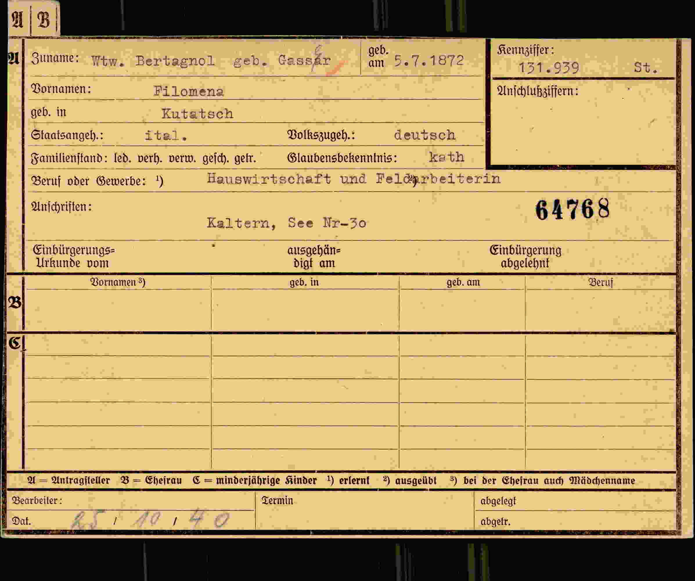 Dokument für Filomena Bertagnol
