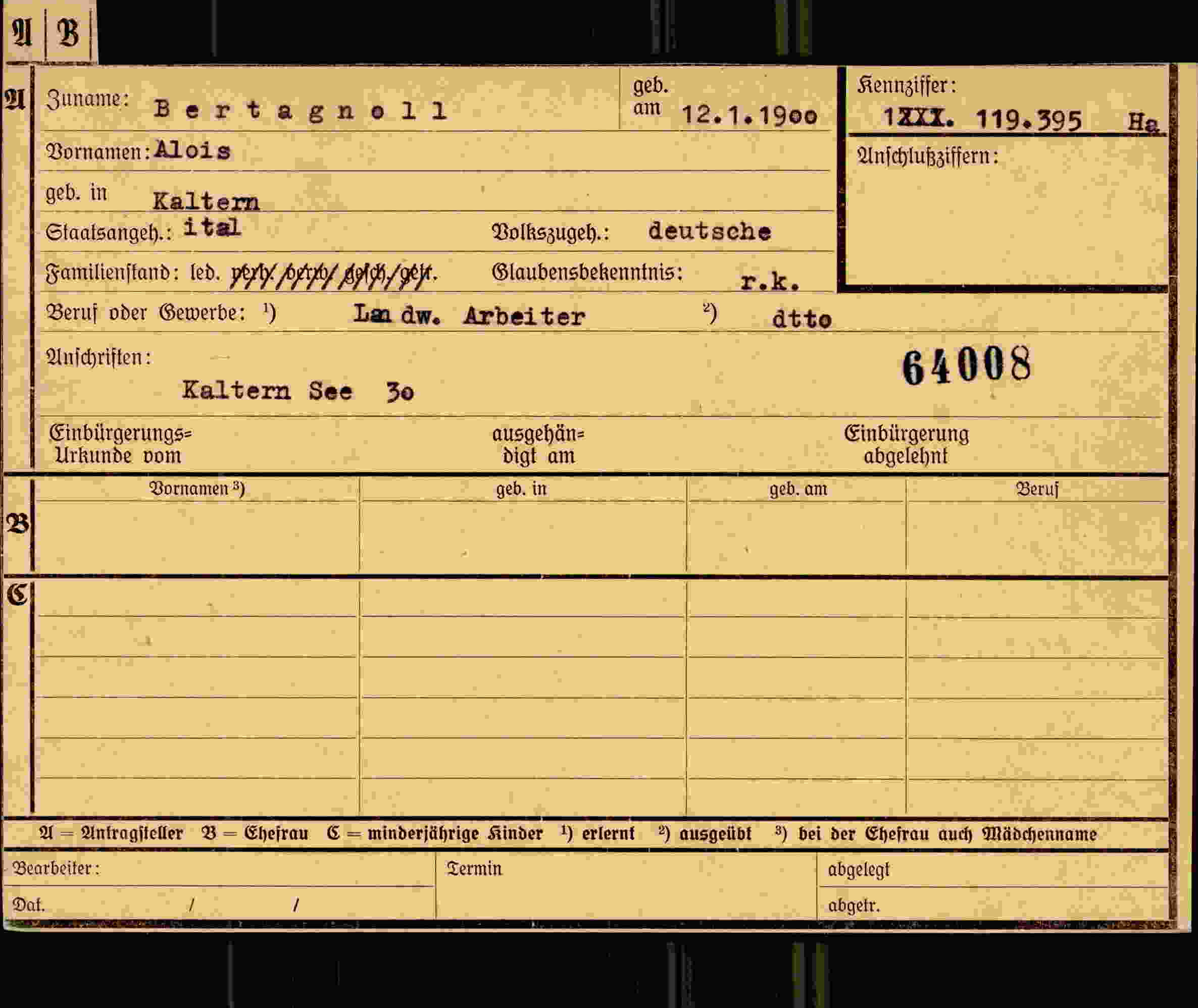 Dokument für Alois Bertagnoll