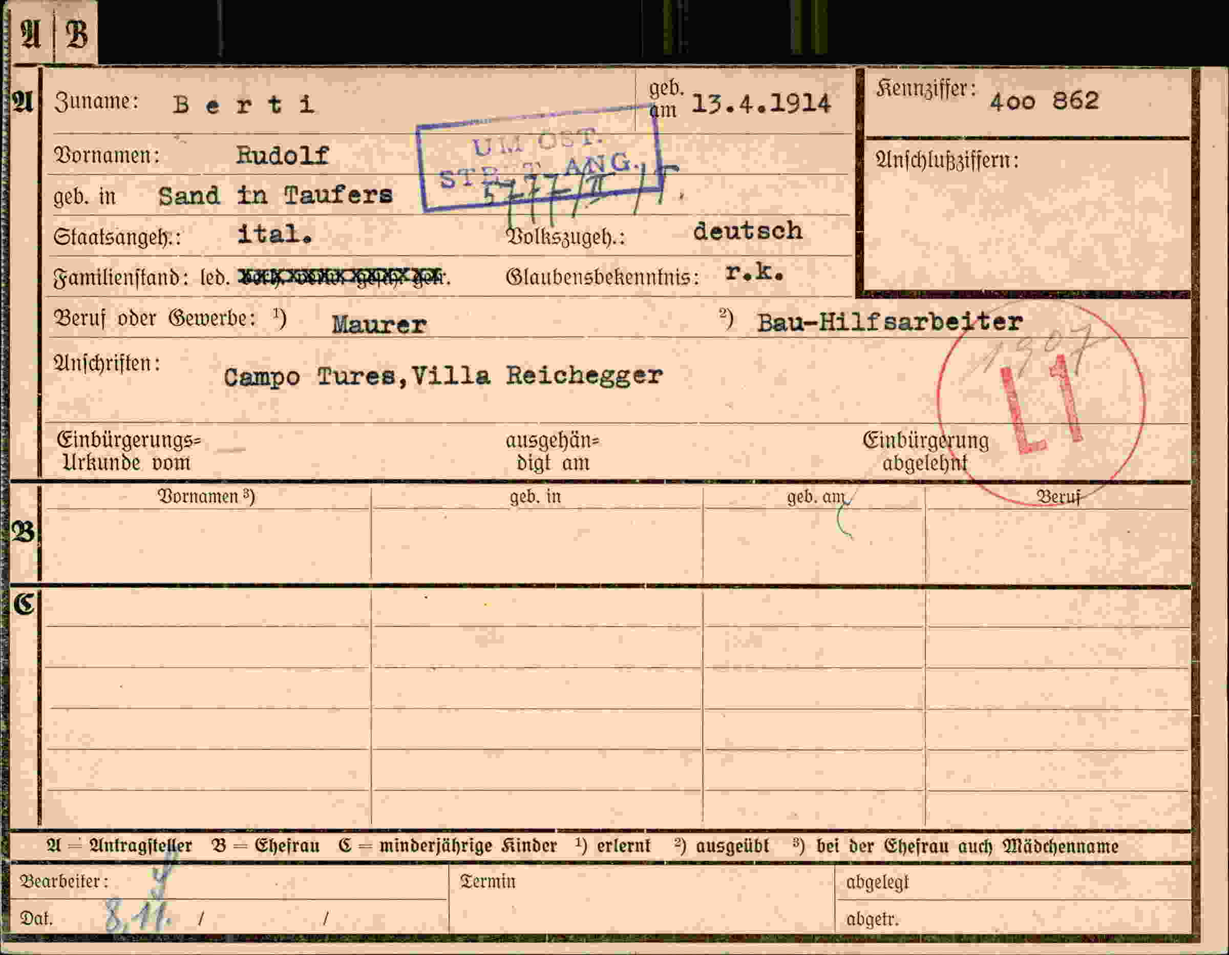 Dokument für Rudolf Berti