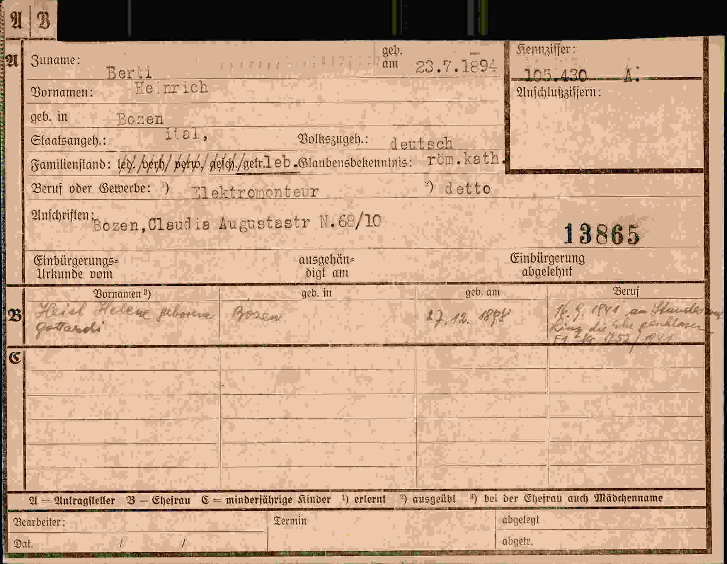 Dokument für Heinrich Berti