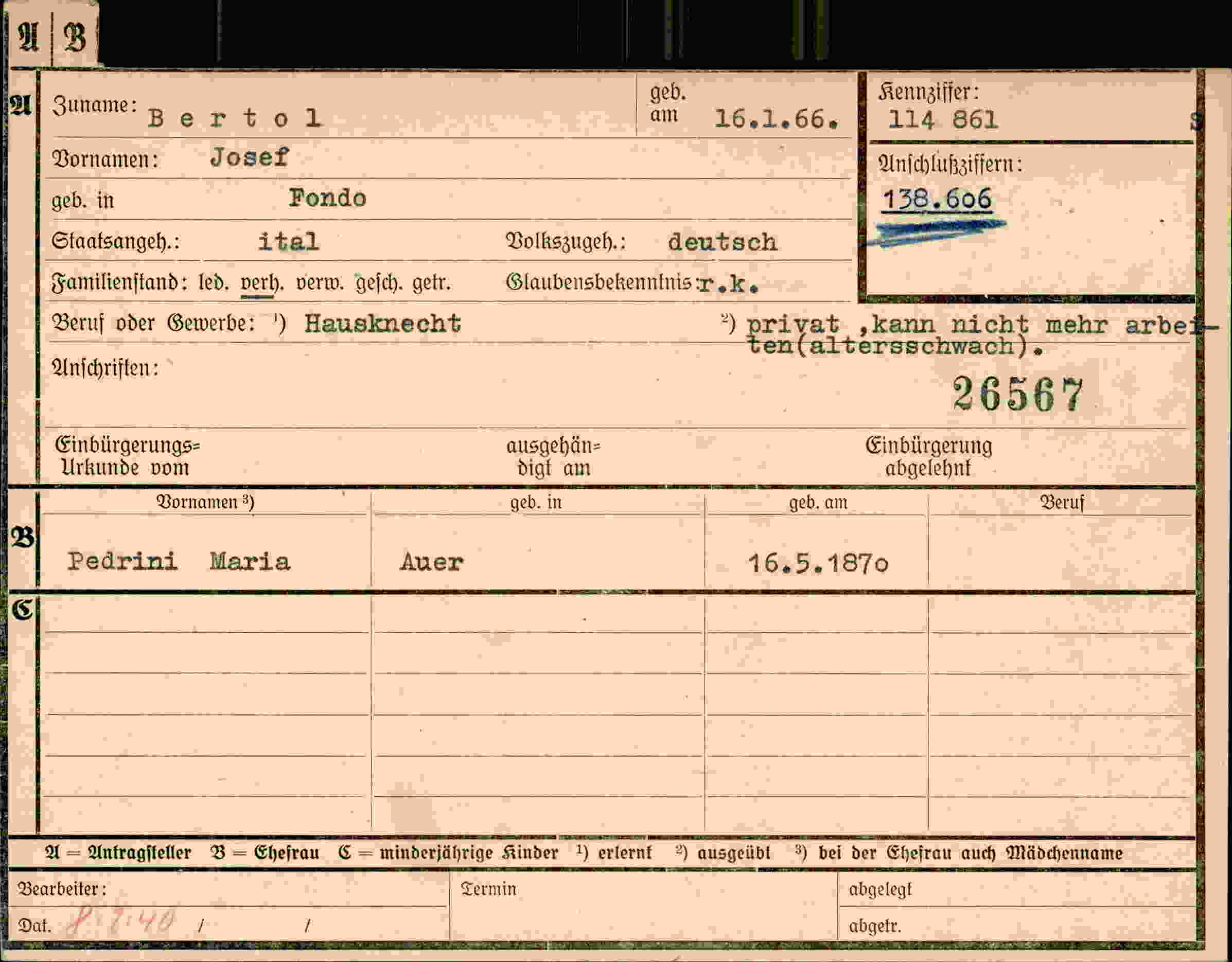 Dokument für Josef Bertol