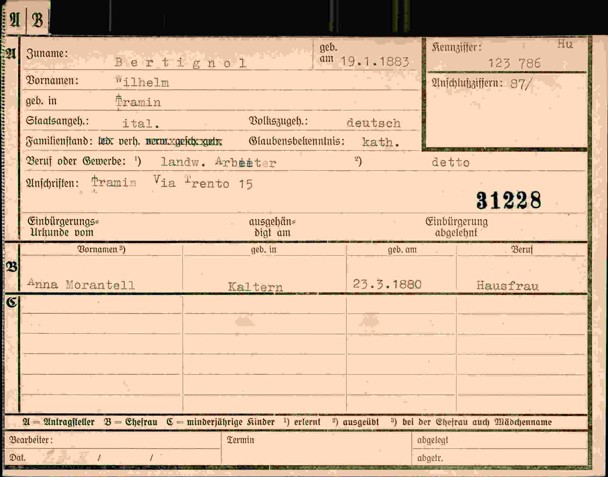 Dokument für Wilhelm Bertignol