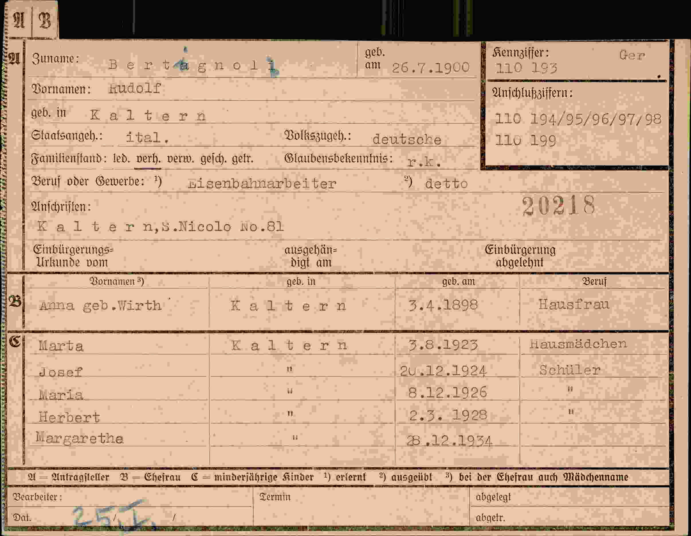 Dokument für Rudolf Bertignol