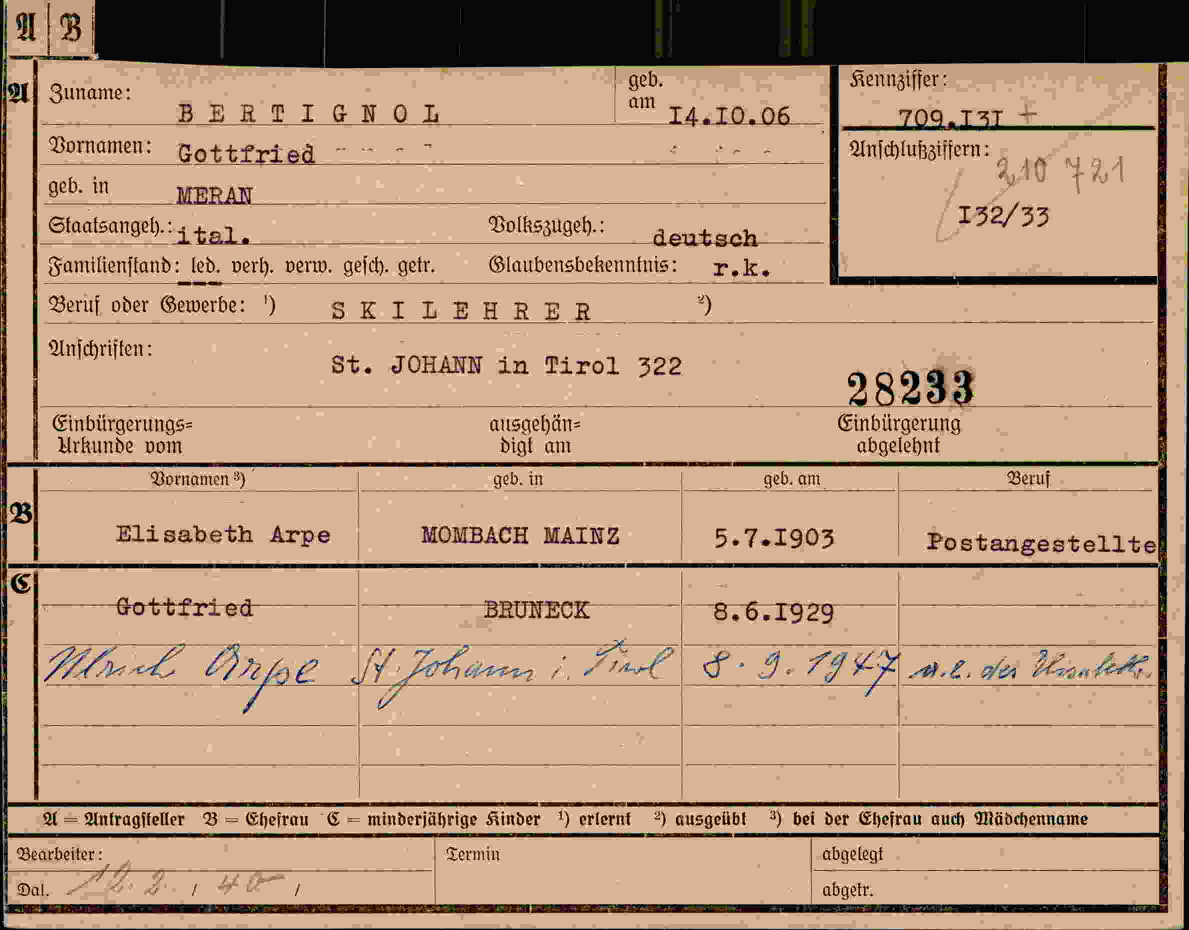 Dokument für Gottfried Bertignol