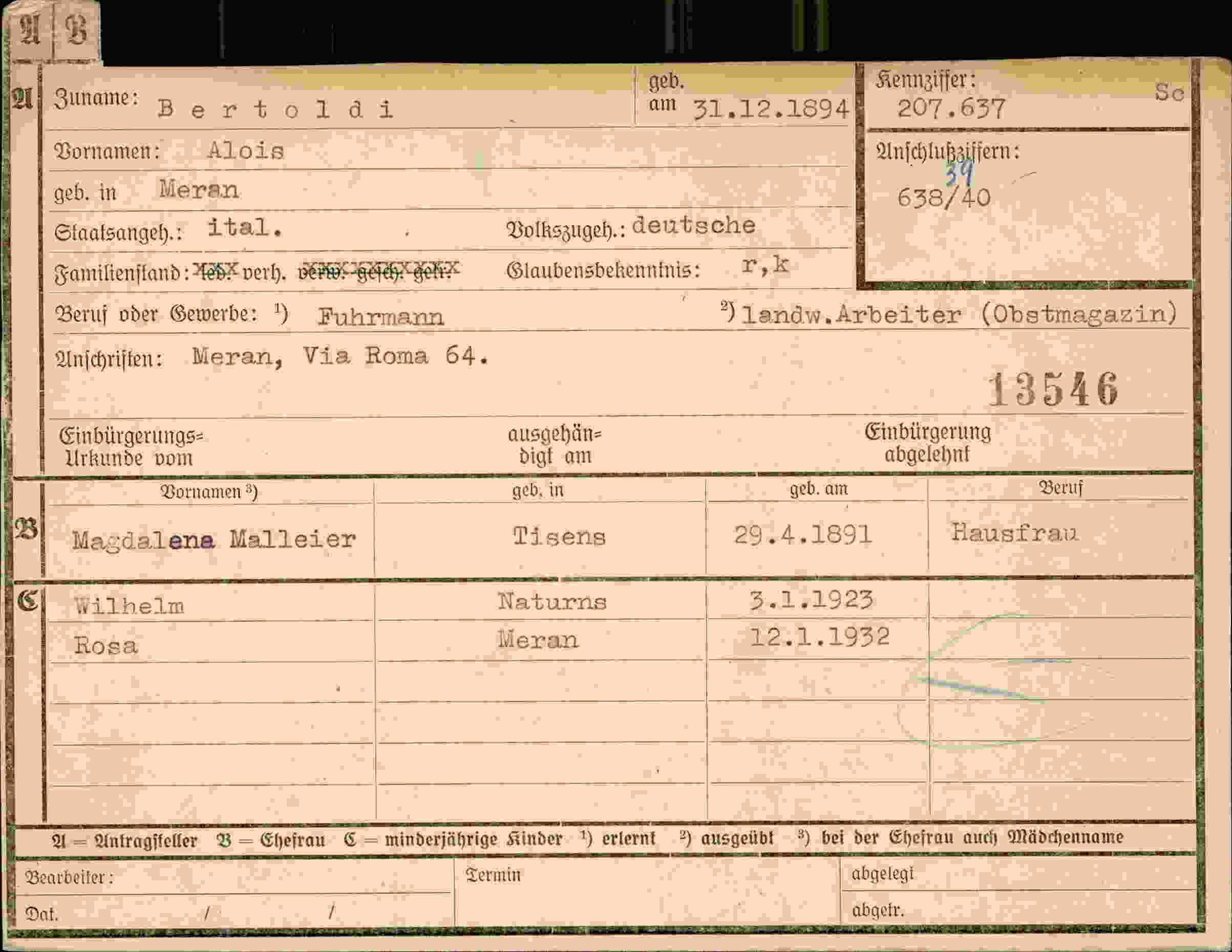 Dokument für Alois Bertoldi