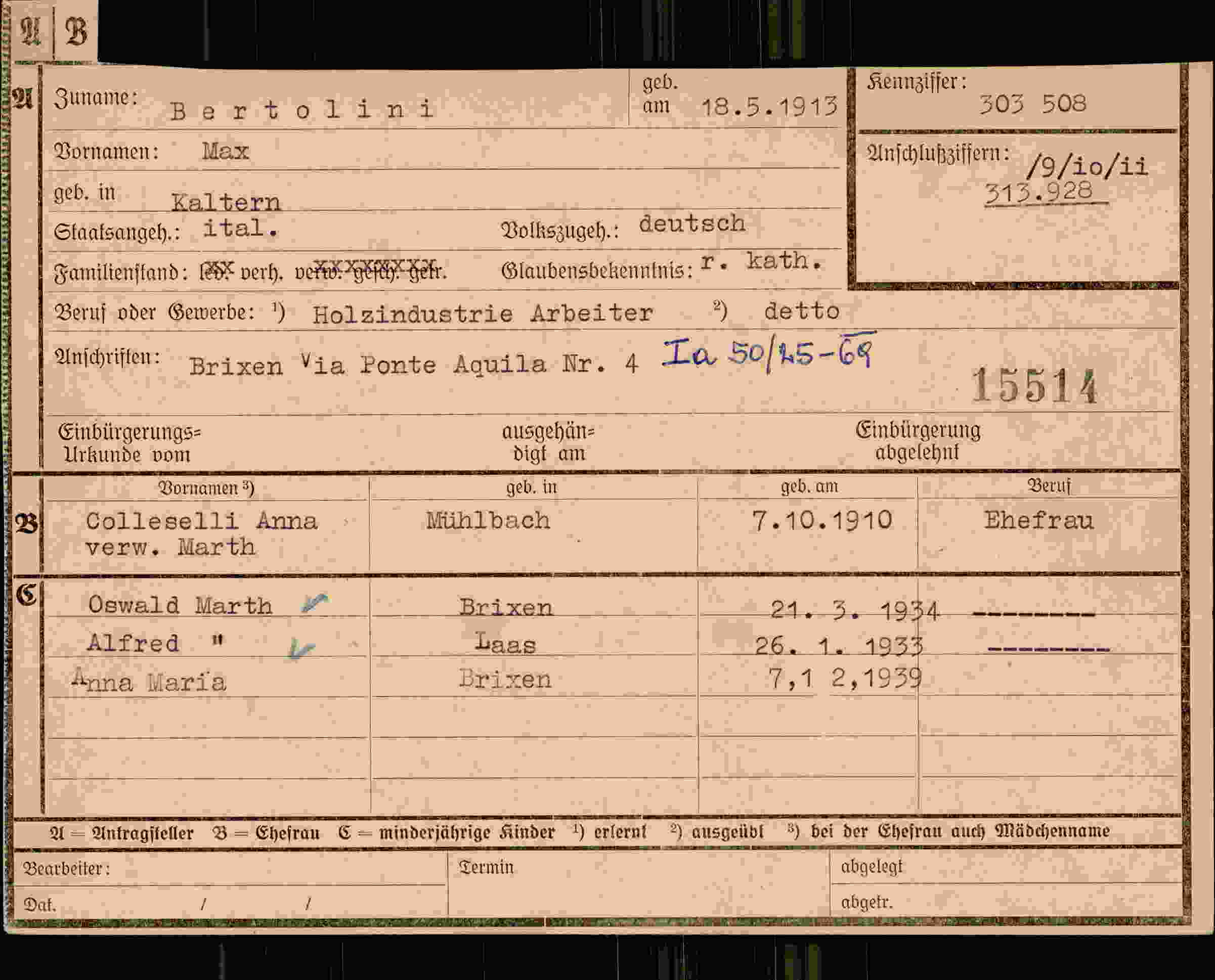 Dokument für Max Bertolini