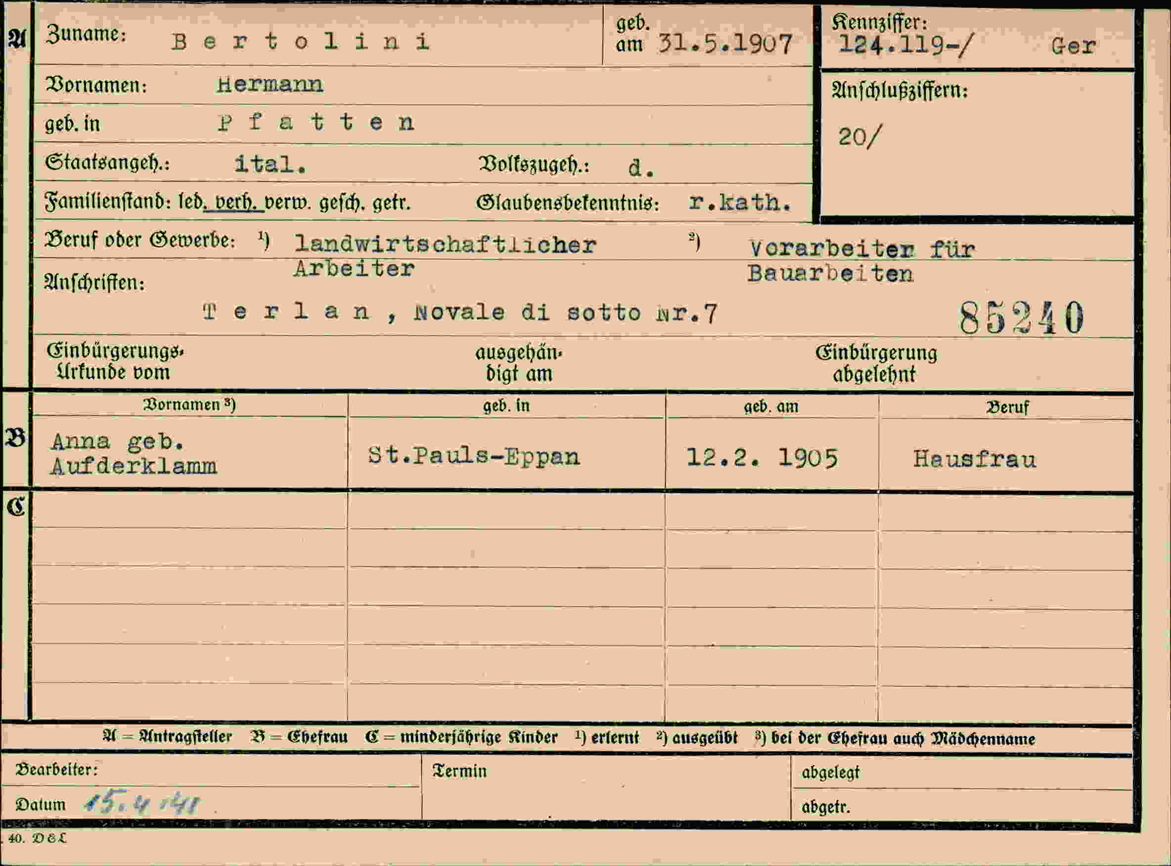 Dokument für Hermann Bertolini