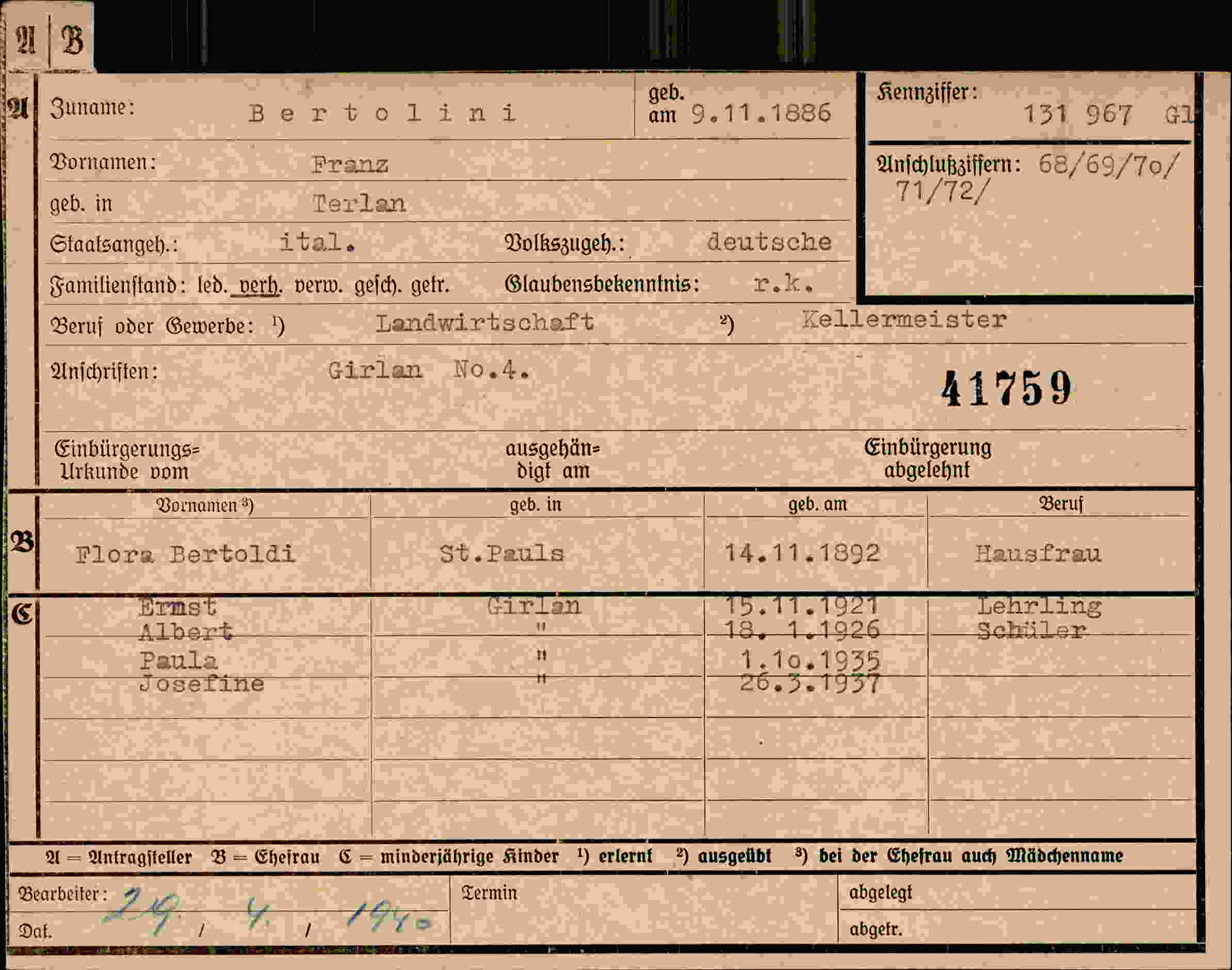 Dokument für Franz Bertolini