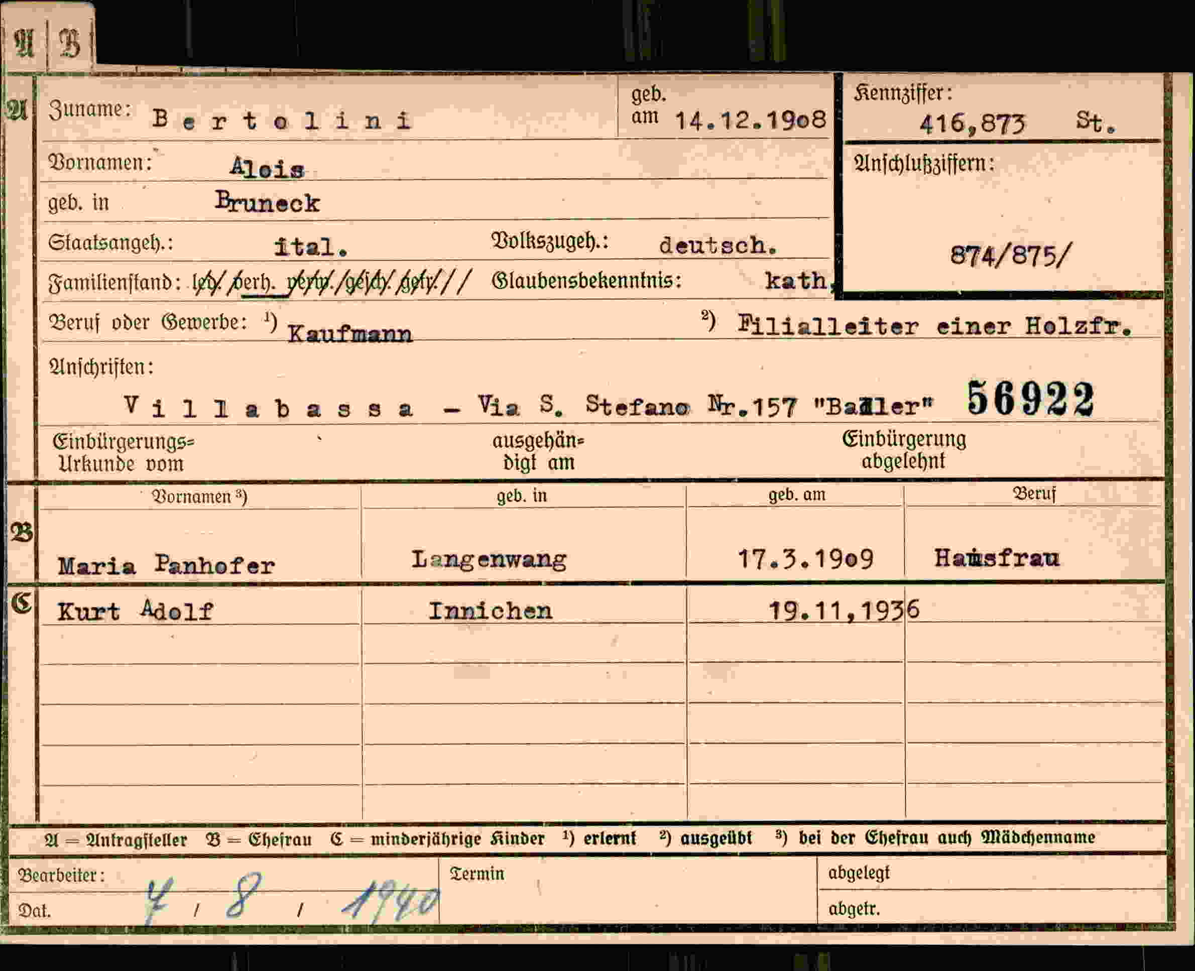 Dokument für Alois Bertolini