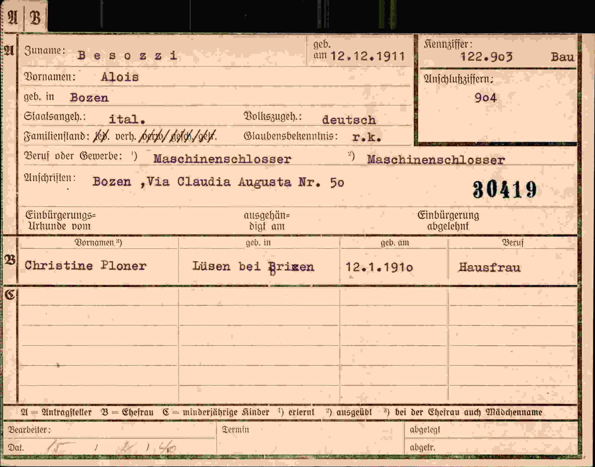Dokument für Alois Besozzi