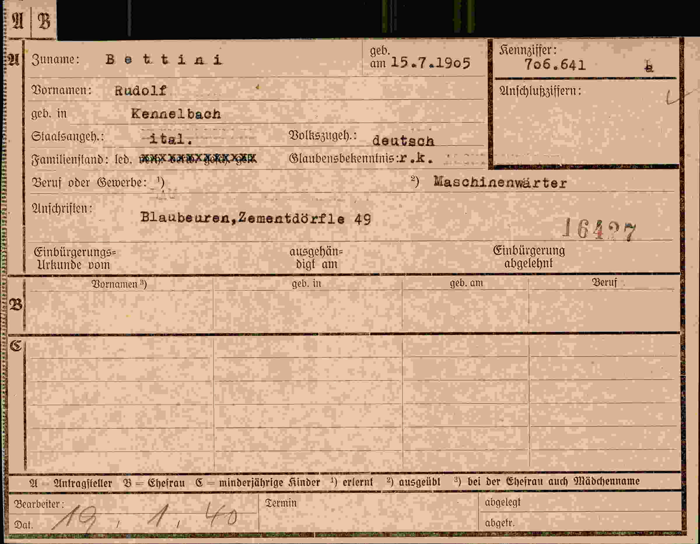Dokument für Rudolf Bettini