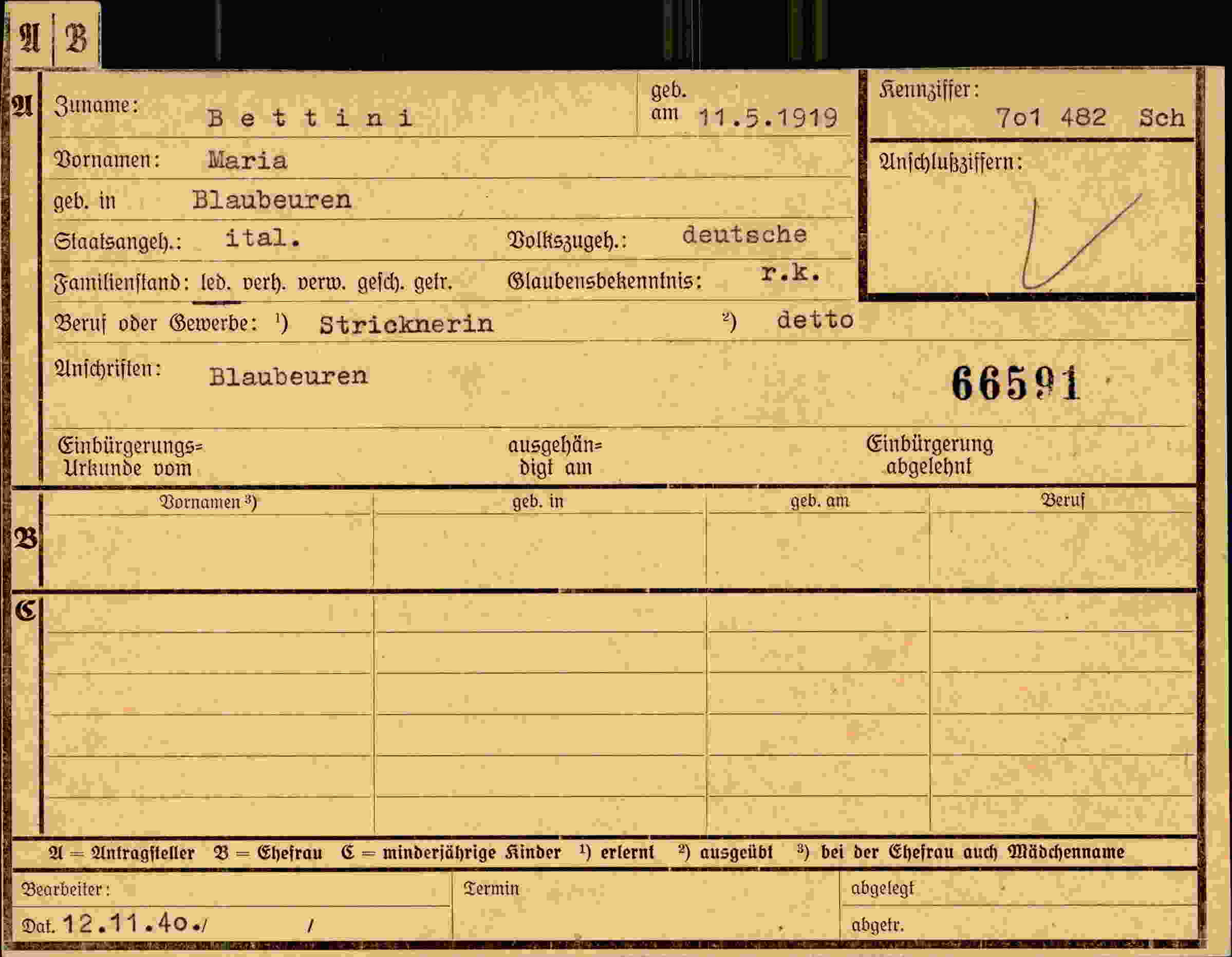 Dokument für Maria Bettini