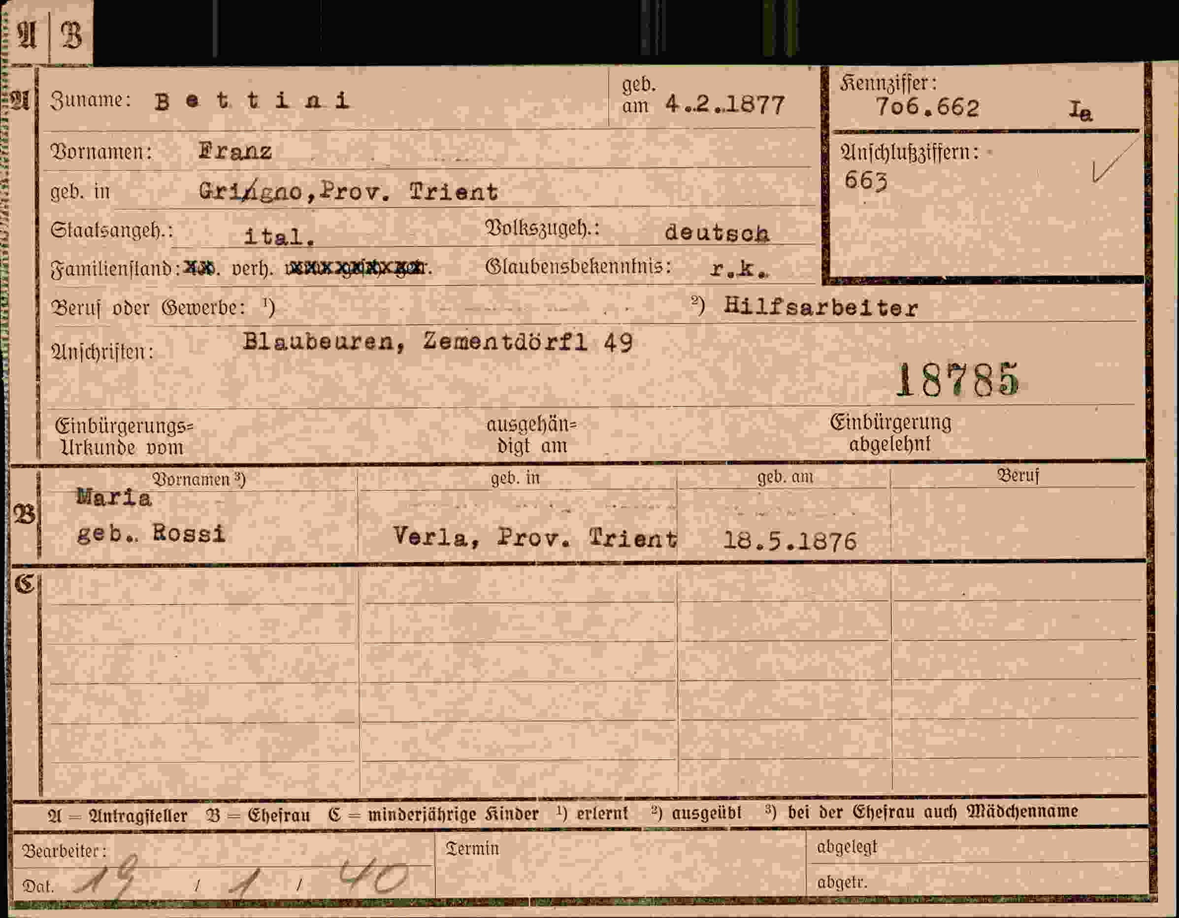 Dokument für Franz Bettini