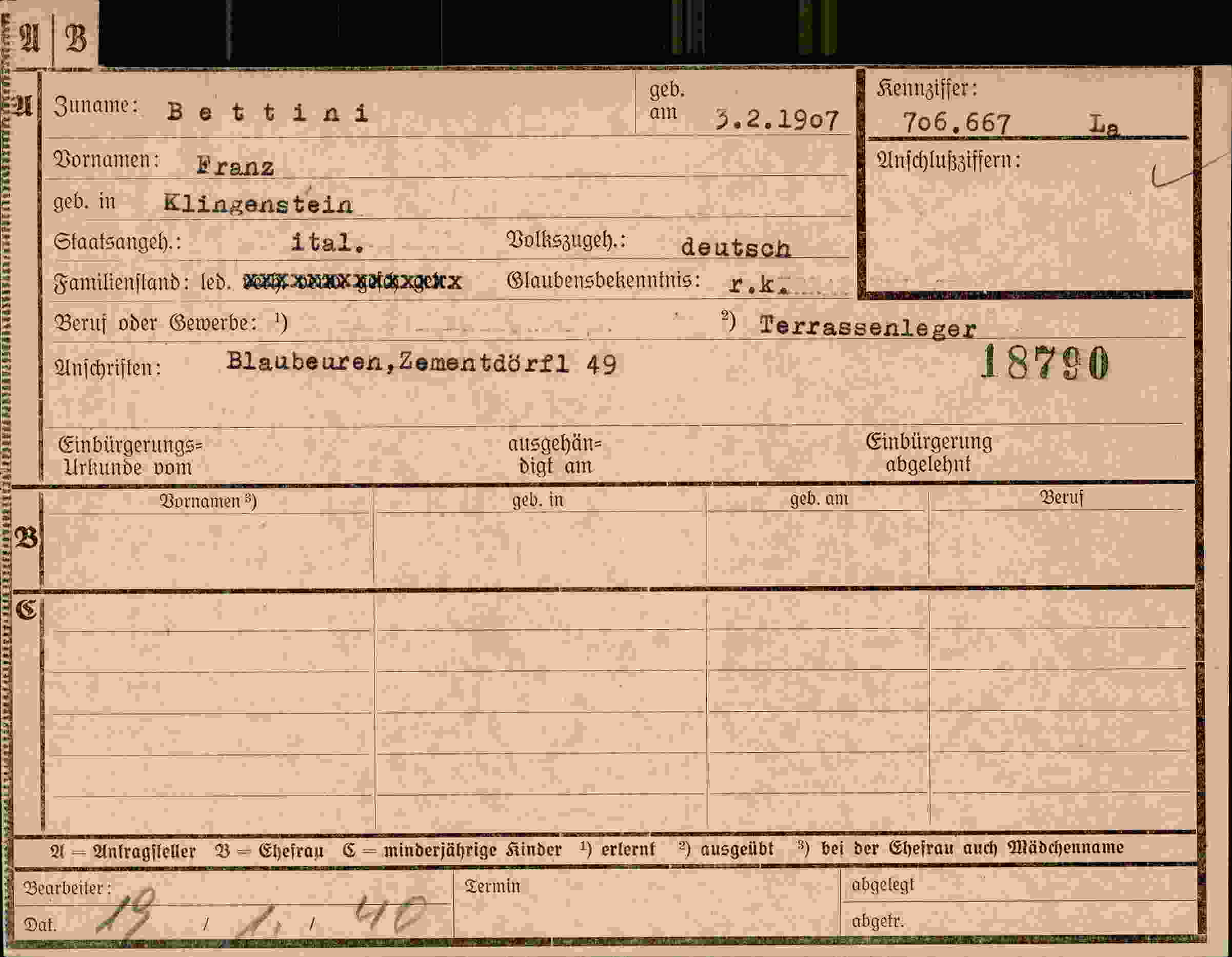 Dokument für Franz Bettini