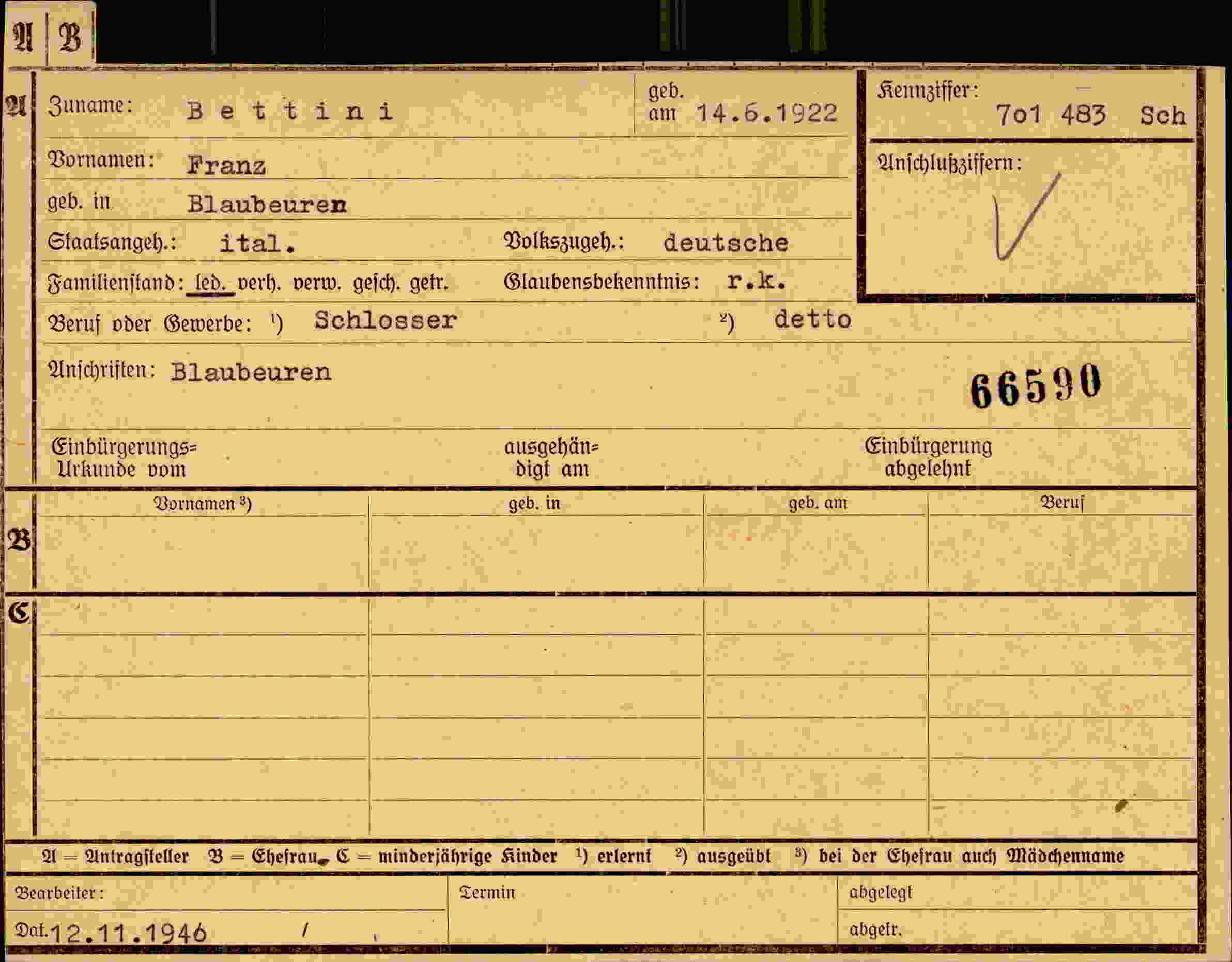 Dokument für Franz Bettini