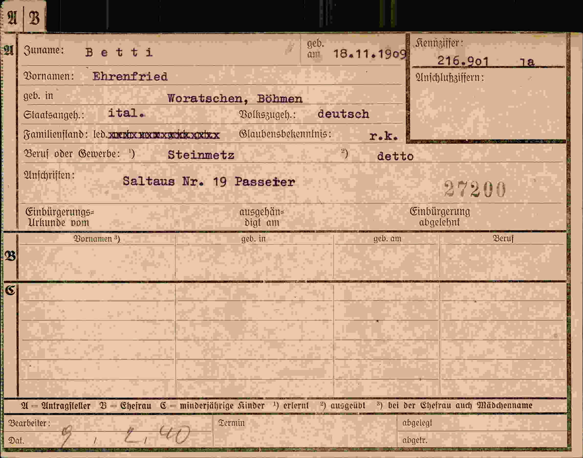 Dokument für Ehrenfried Betti
