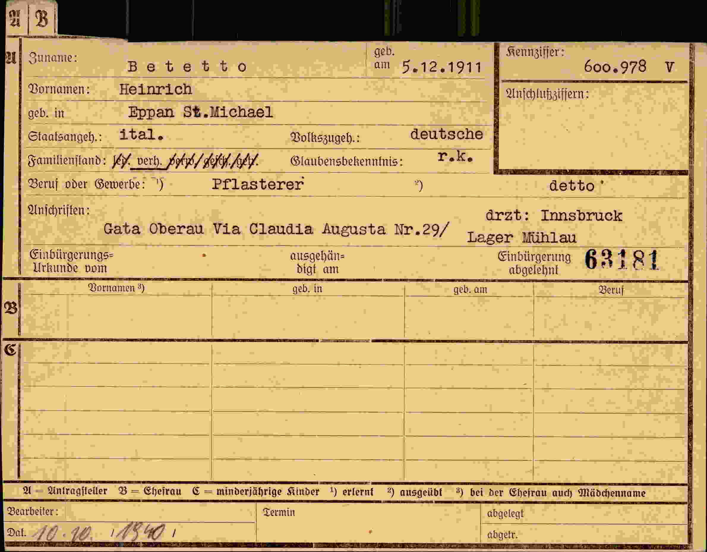 Dokument für Heinrich Betetto