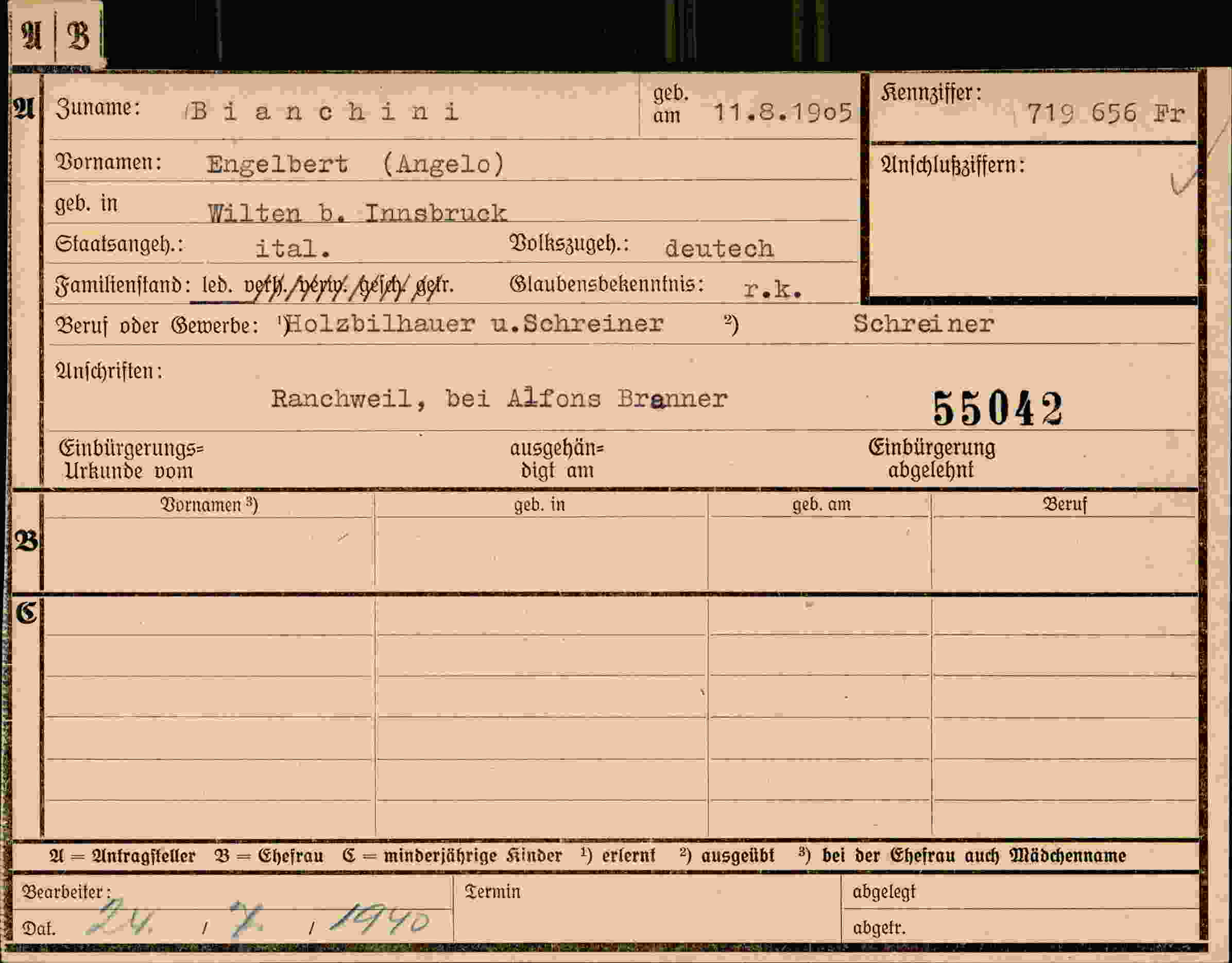Dokument für Engelbert Angelo Bianchini