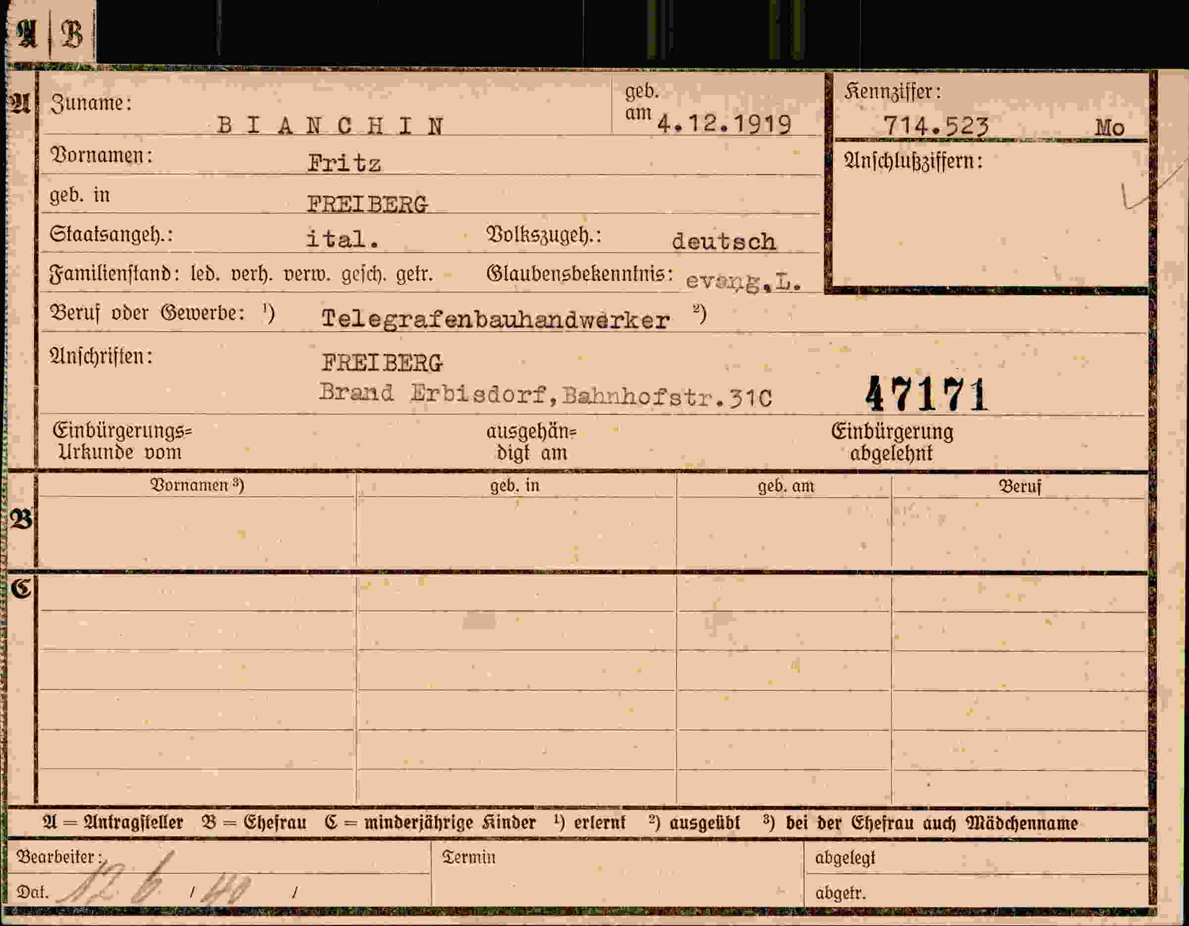 Dokument für Fritz Bianchin