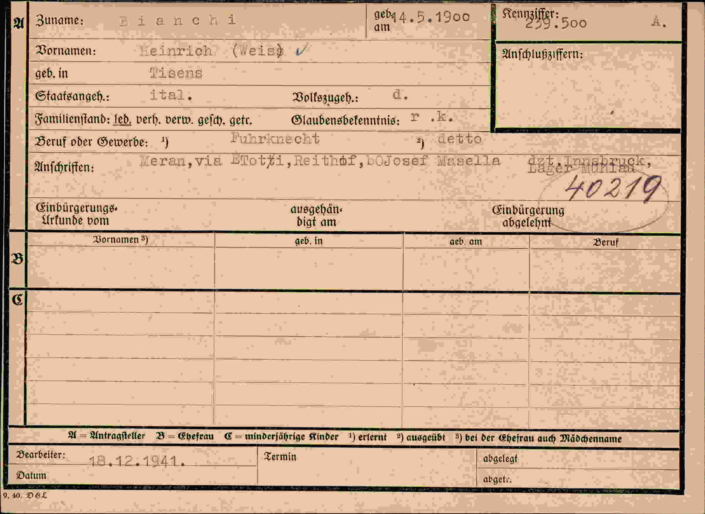Dokument für Heinrich Bianchi