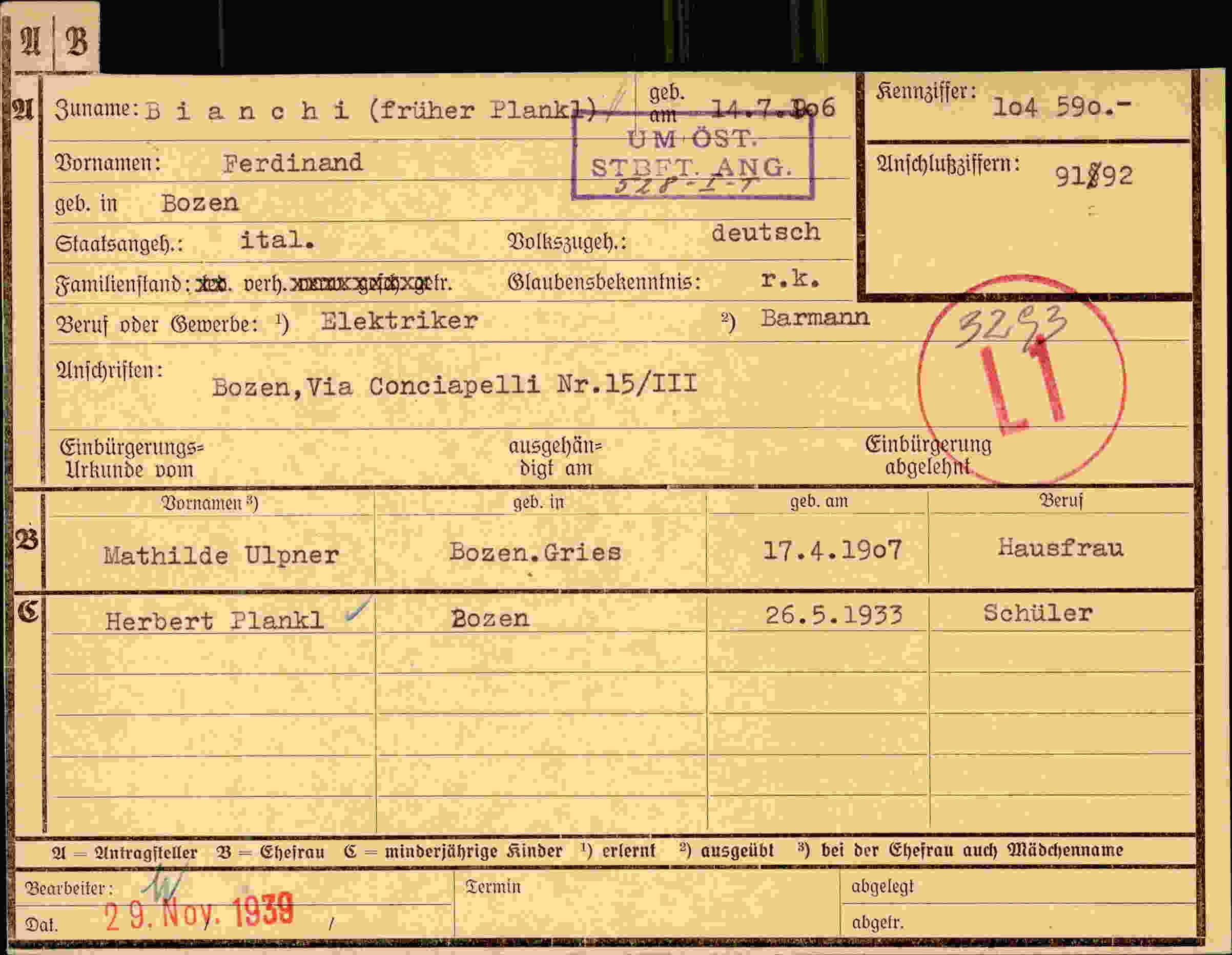 Dokument für Ferdinand Bianchi