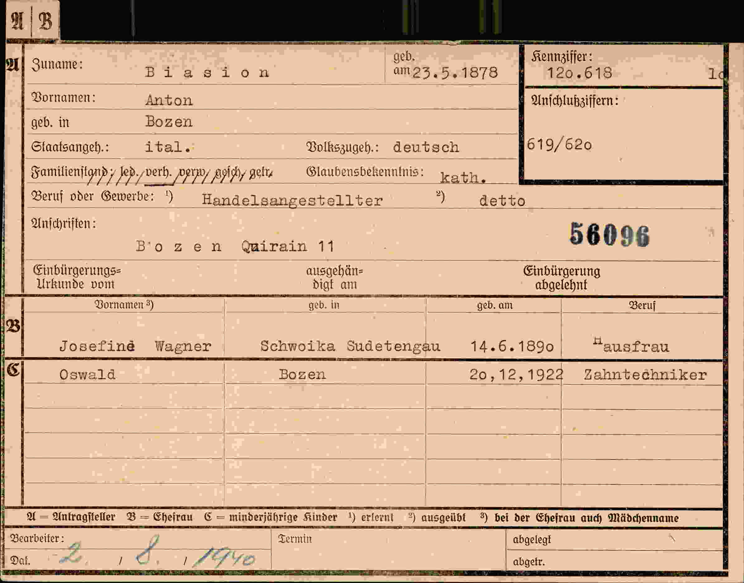 Vorderseite des Dokuments