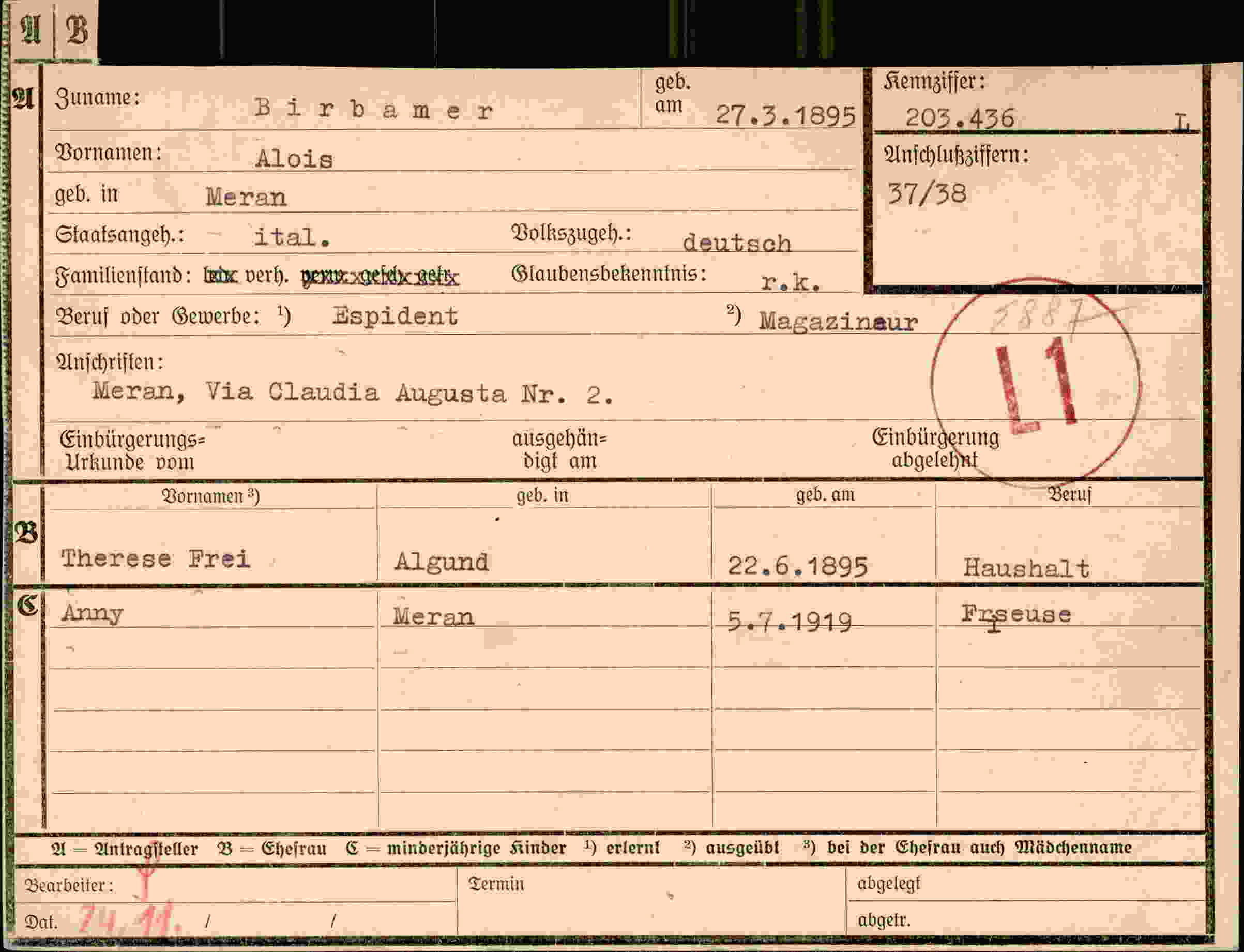 Dokument für Alois Birbamer