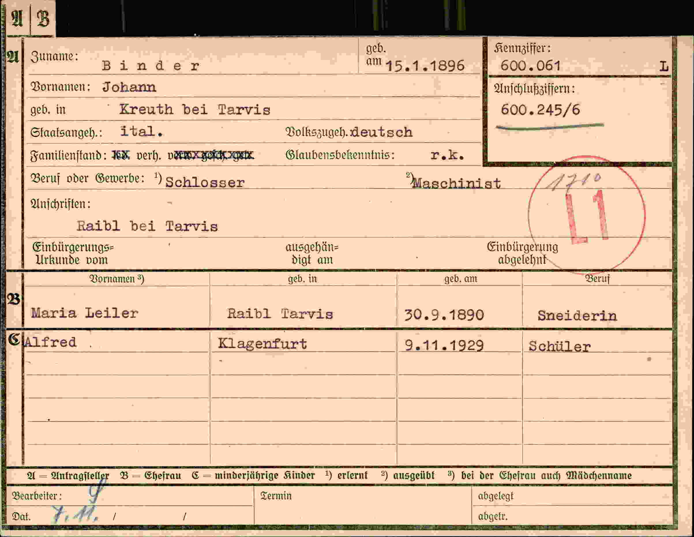 Dokument für Johann Binder