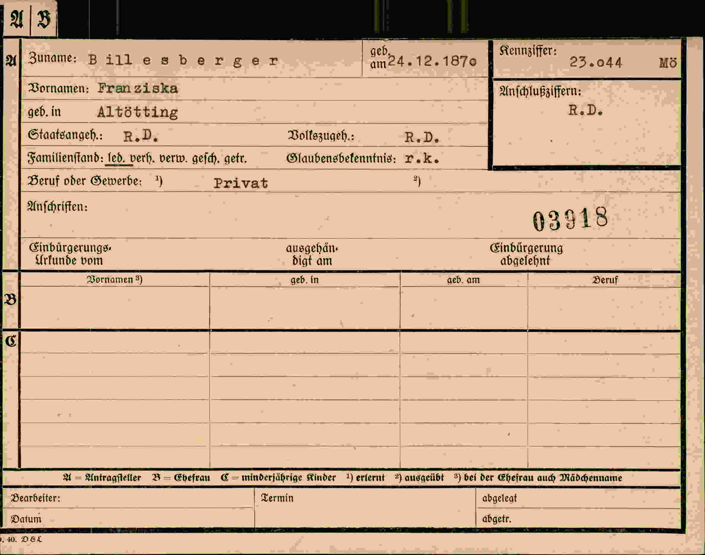 Vorderseite des Dokuments