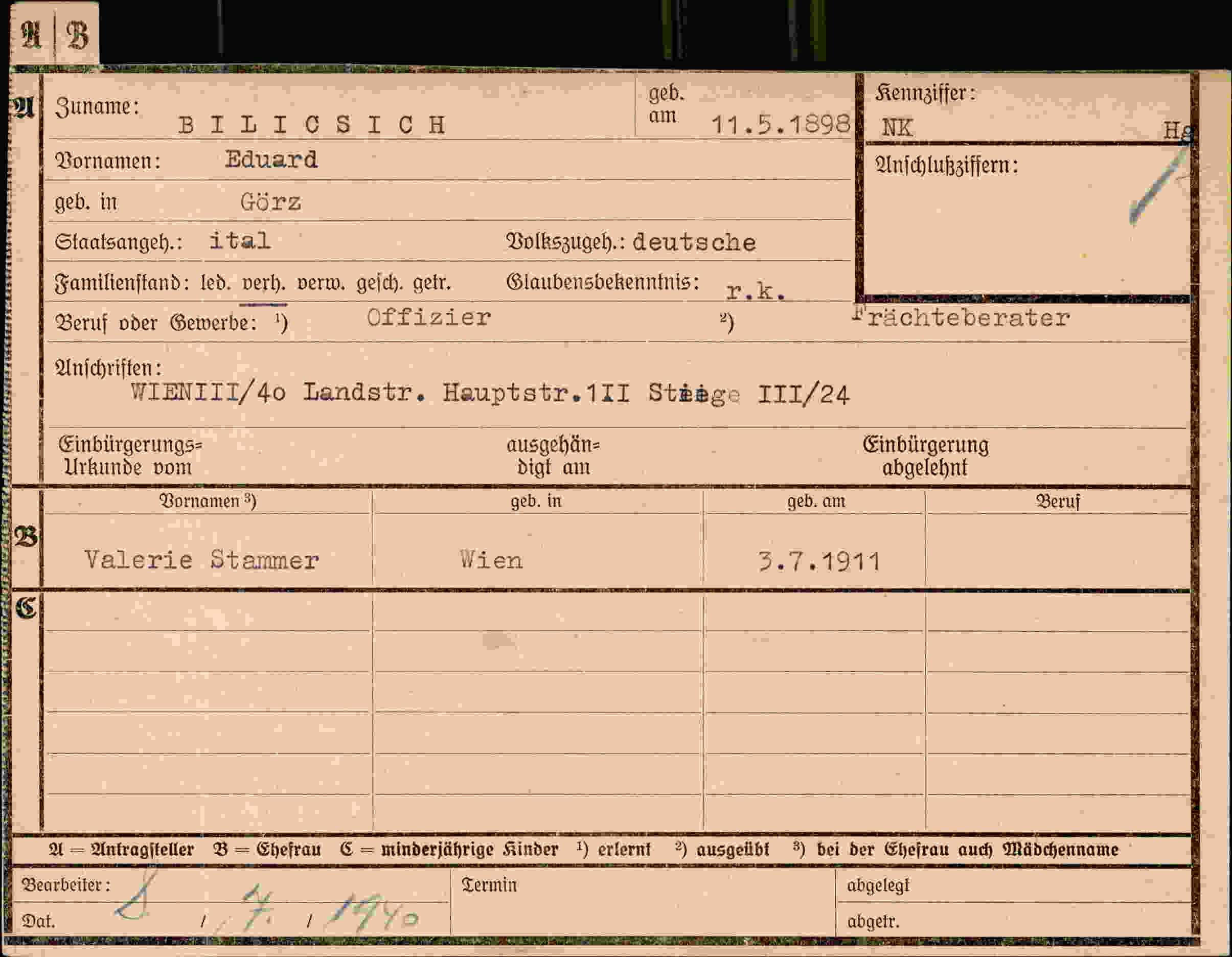 Dokument für Eduard Bilicsich