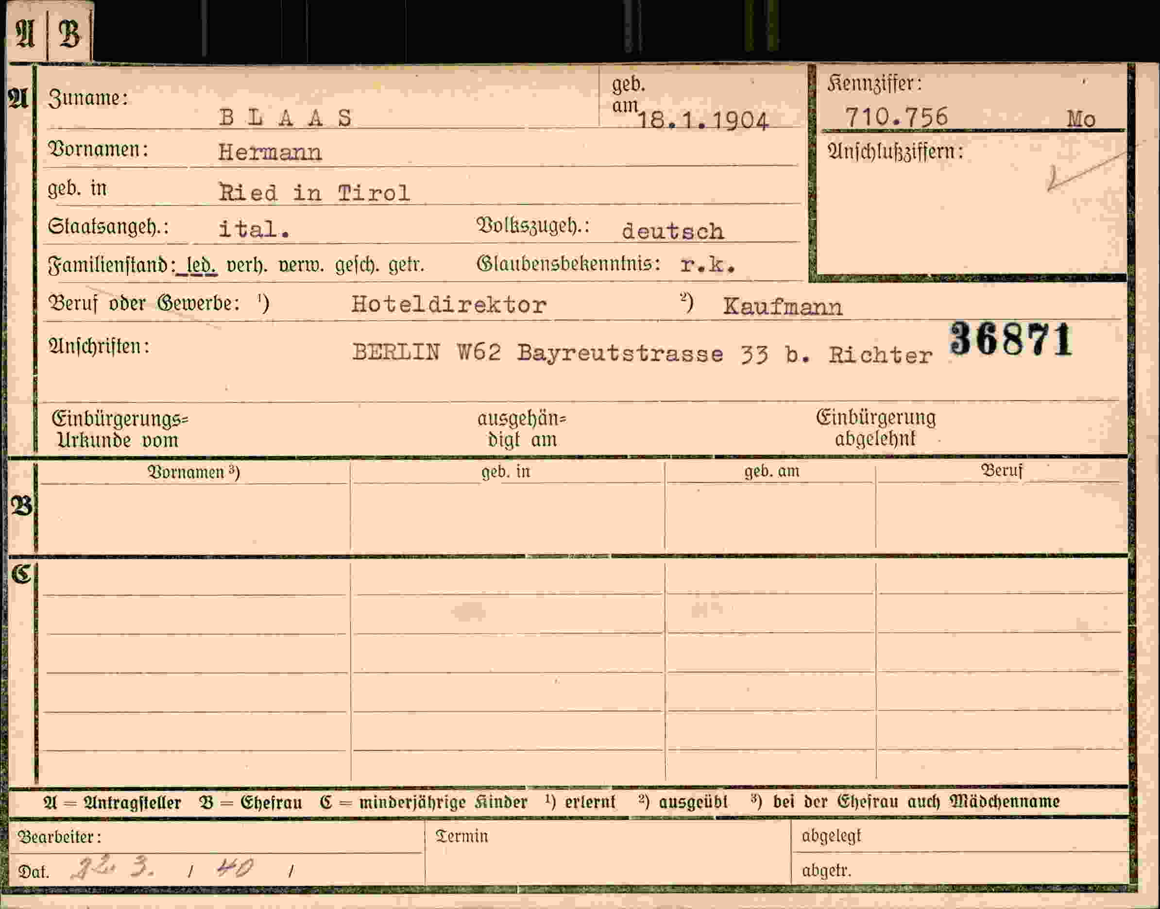 Dokument für Hermann Blaas