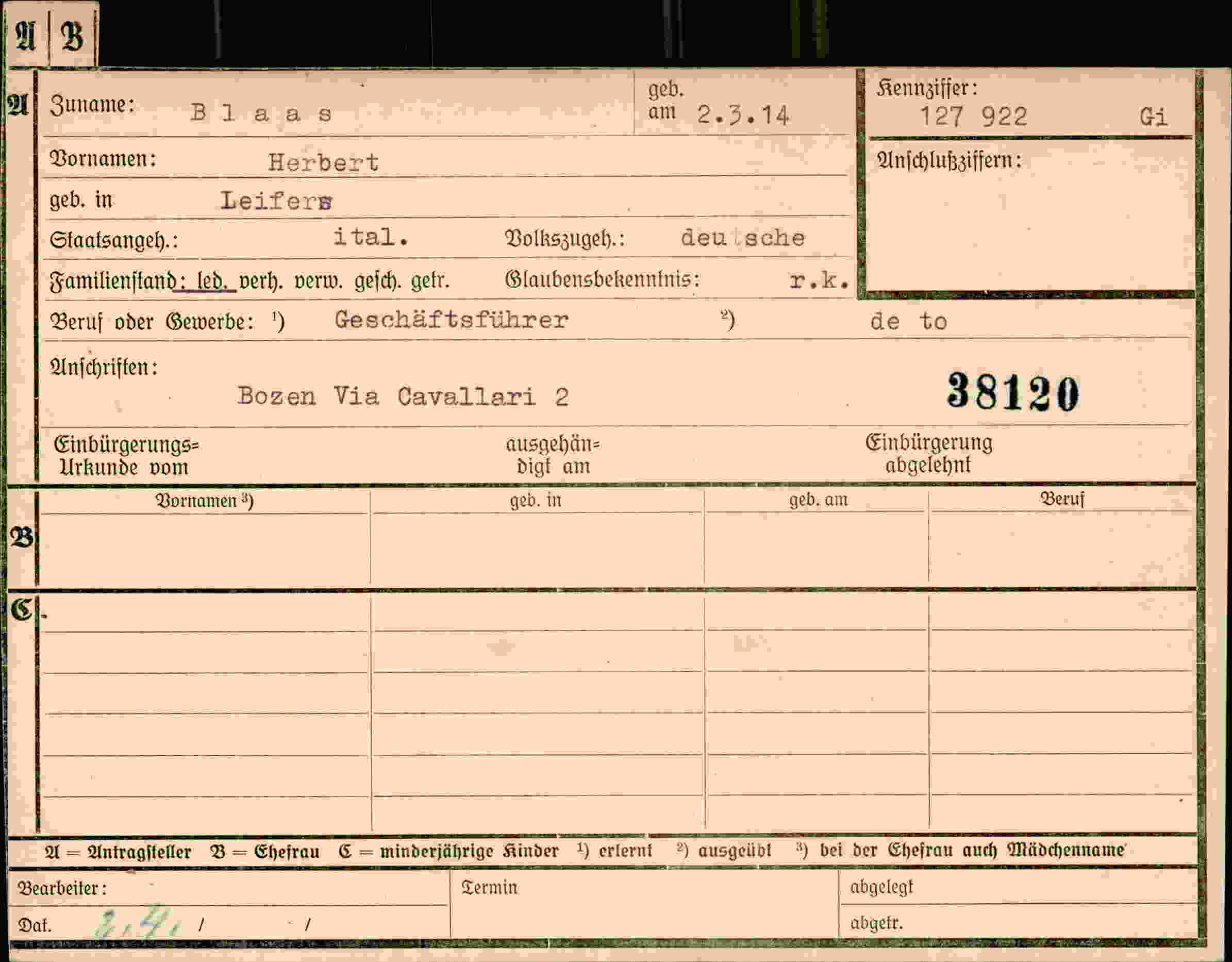 Dokument für Herbert Blaas