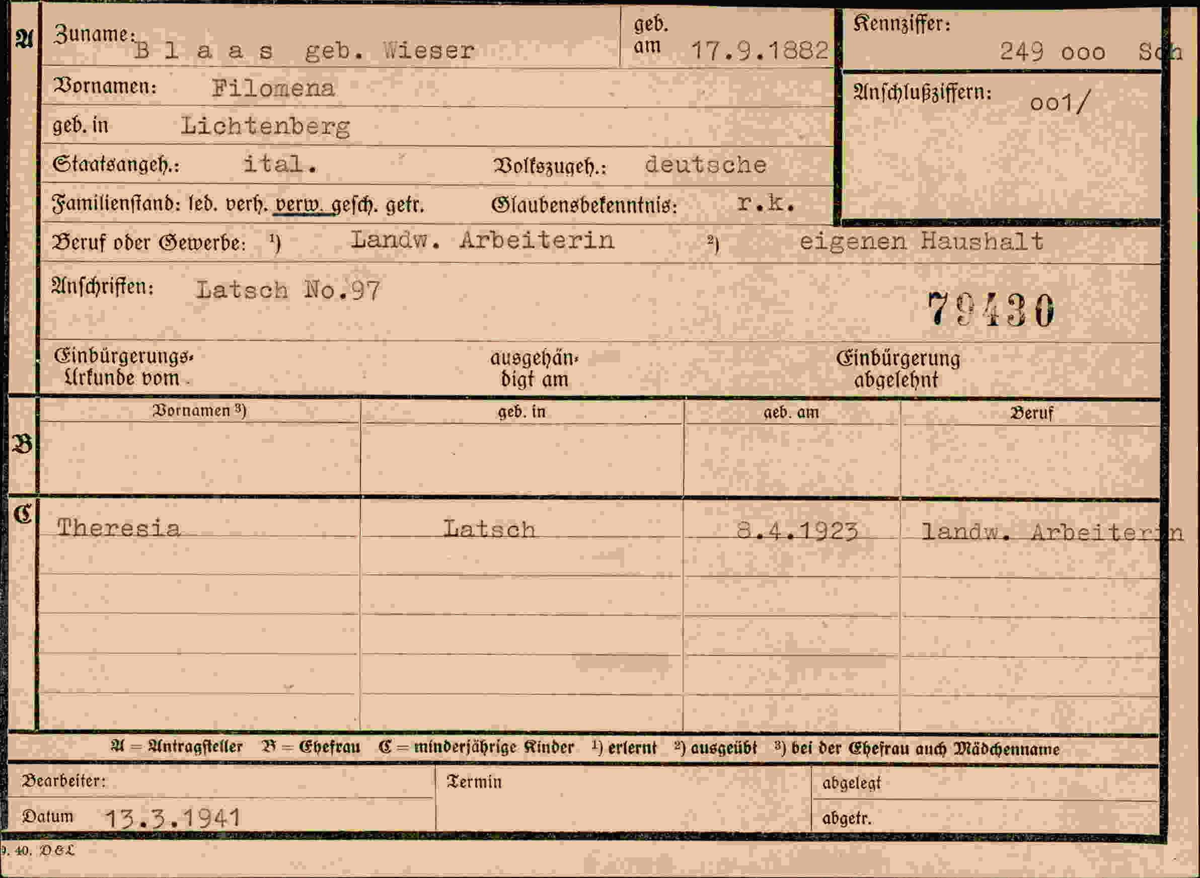 Dokument für Filomena Blaas