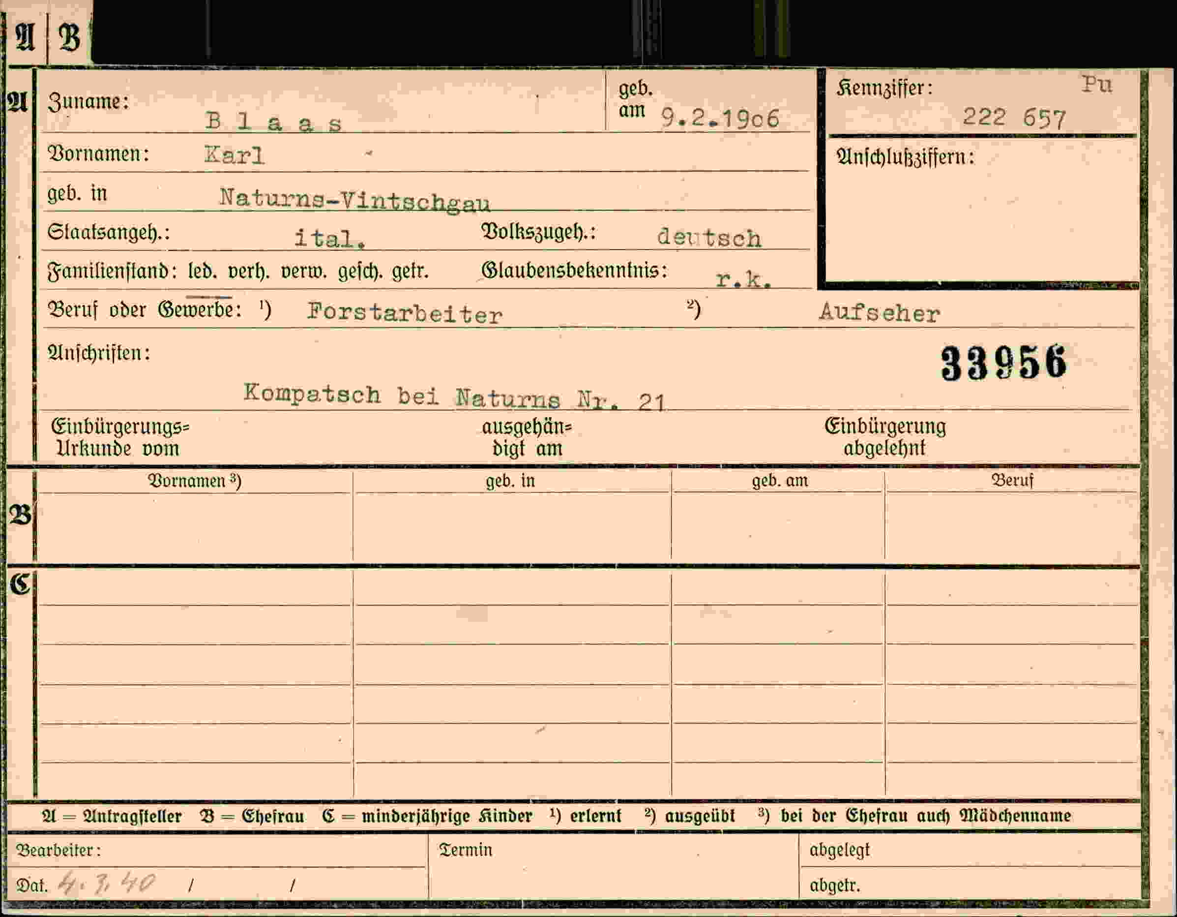 Dokument für Karl Blaas