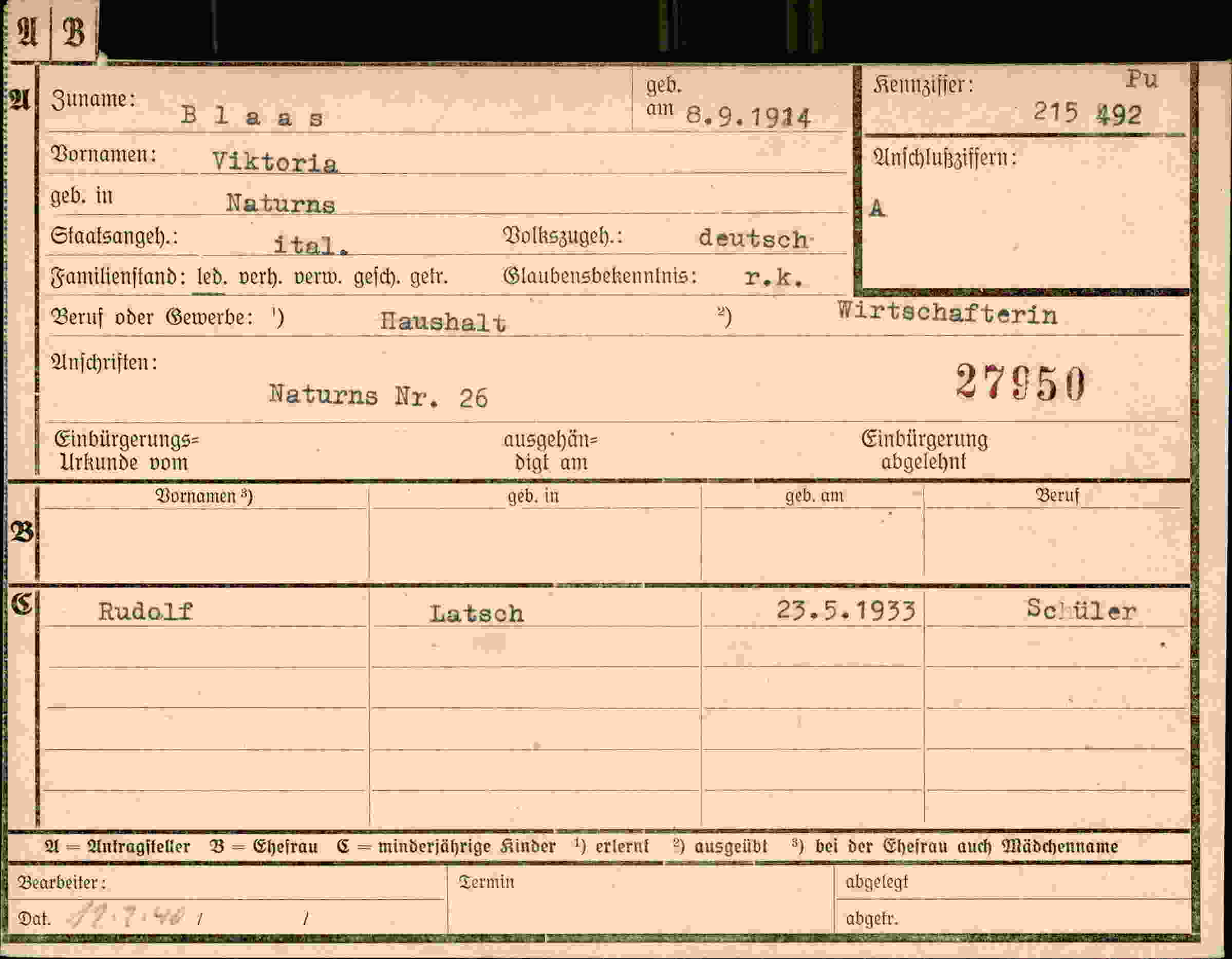 Dokument für Viktoria Blaas