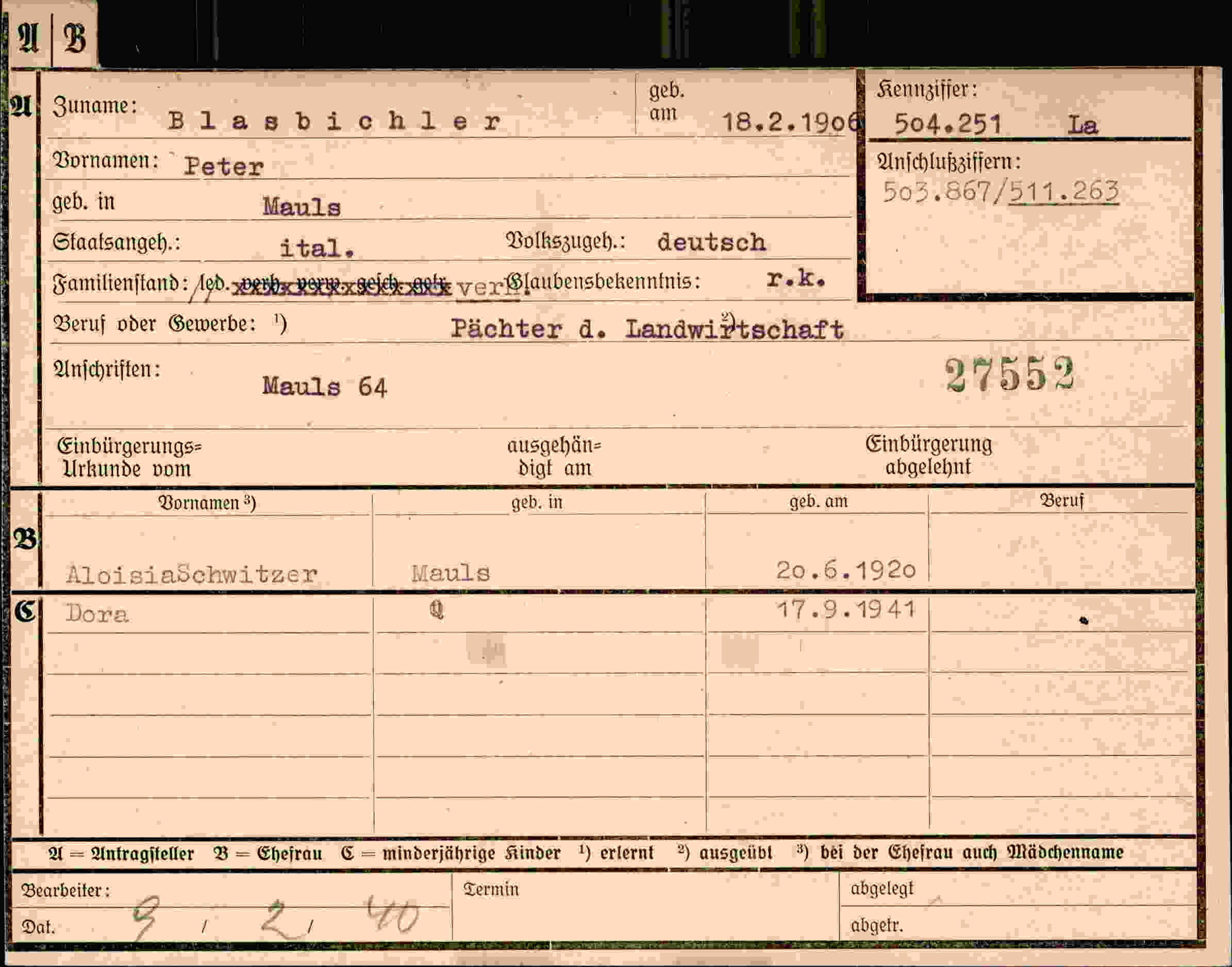 Dokument für Peter Blasbichler