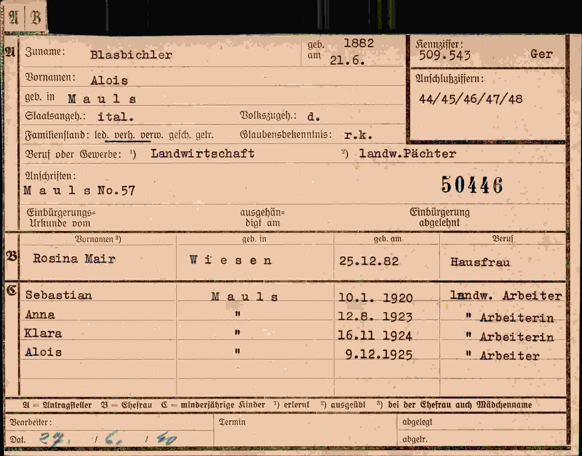 Dokument für Alois Blasbichler