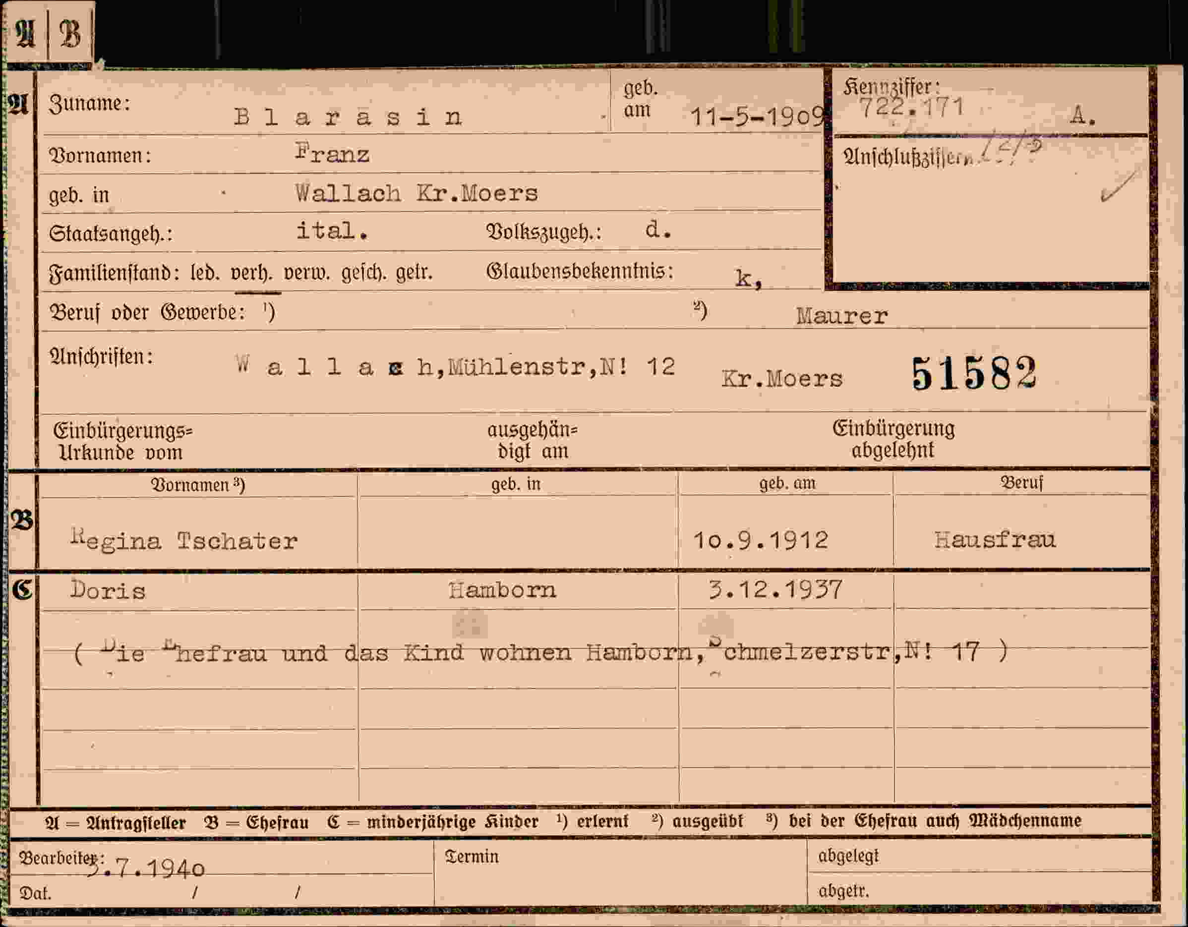 Dokument für Franz Blarasin