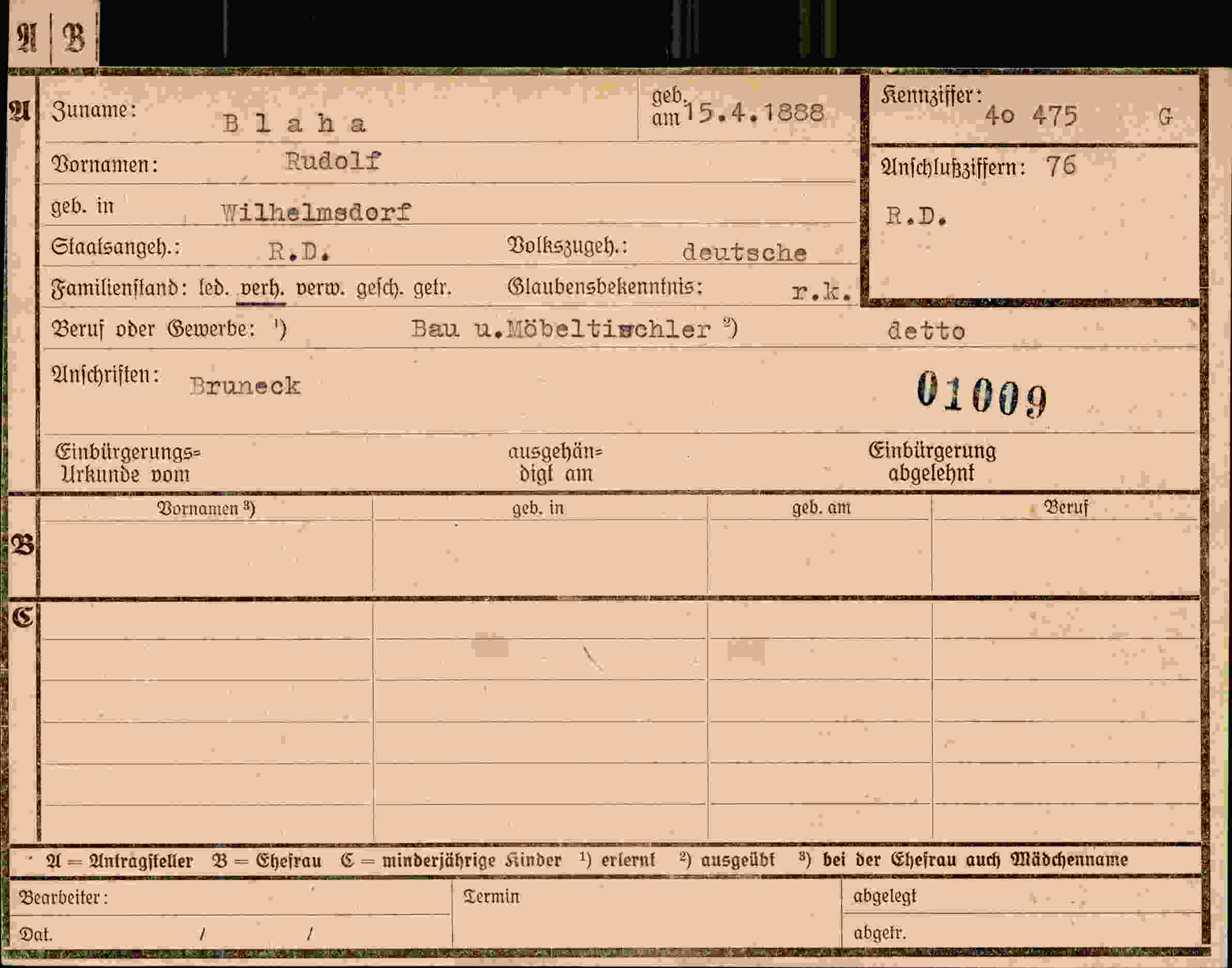 Dokument für Rudolf Blaha