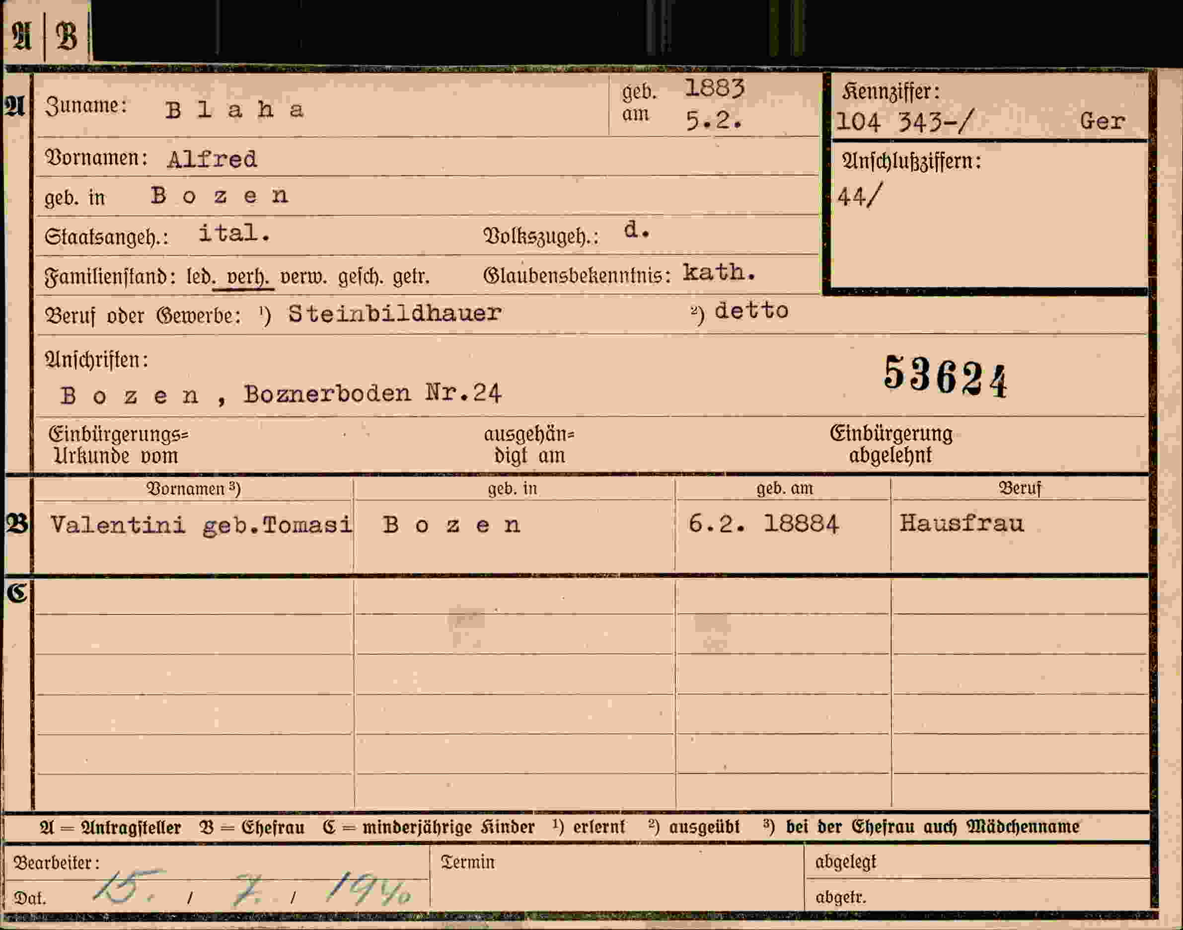 Dokument für Alfred Blaha