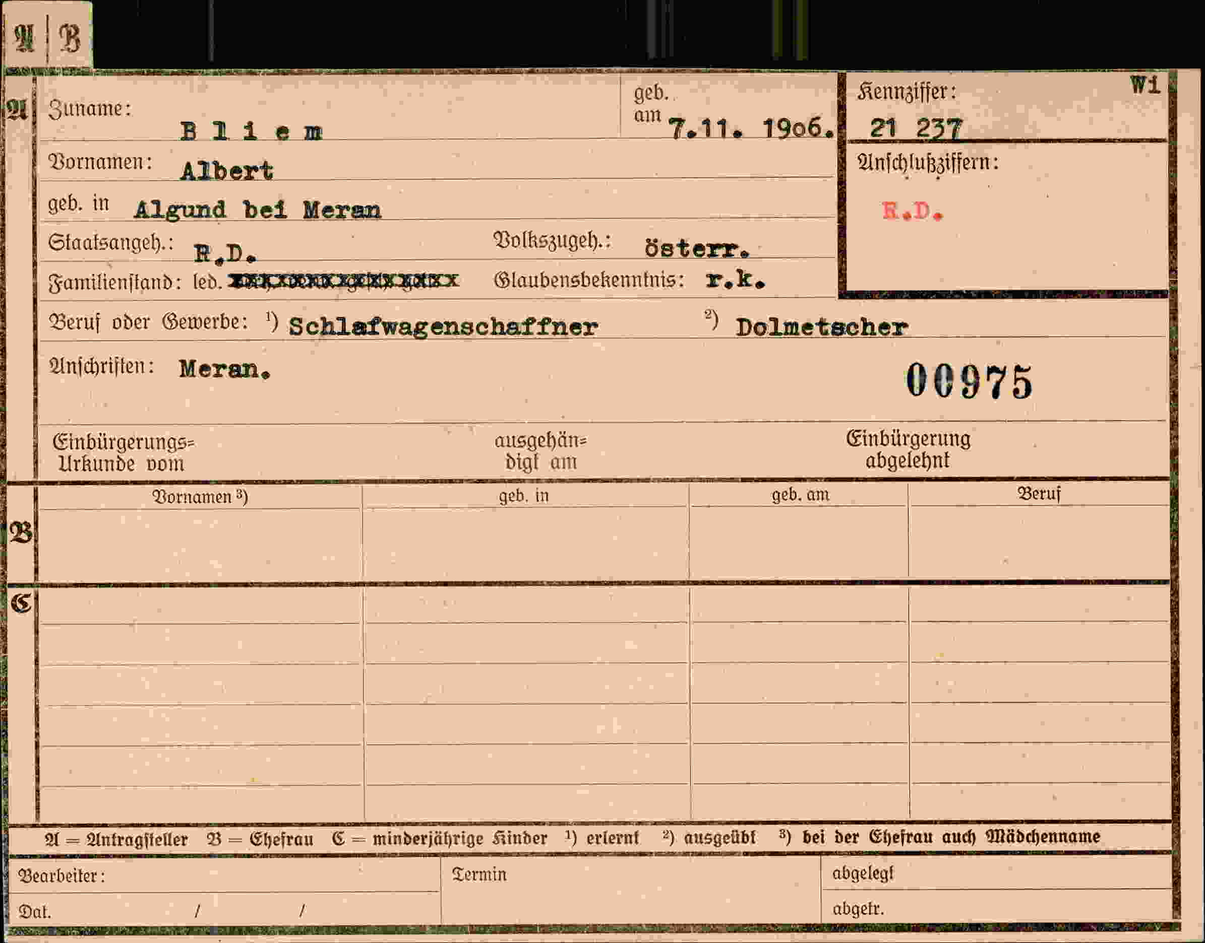 Dokument für Albert Bliem