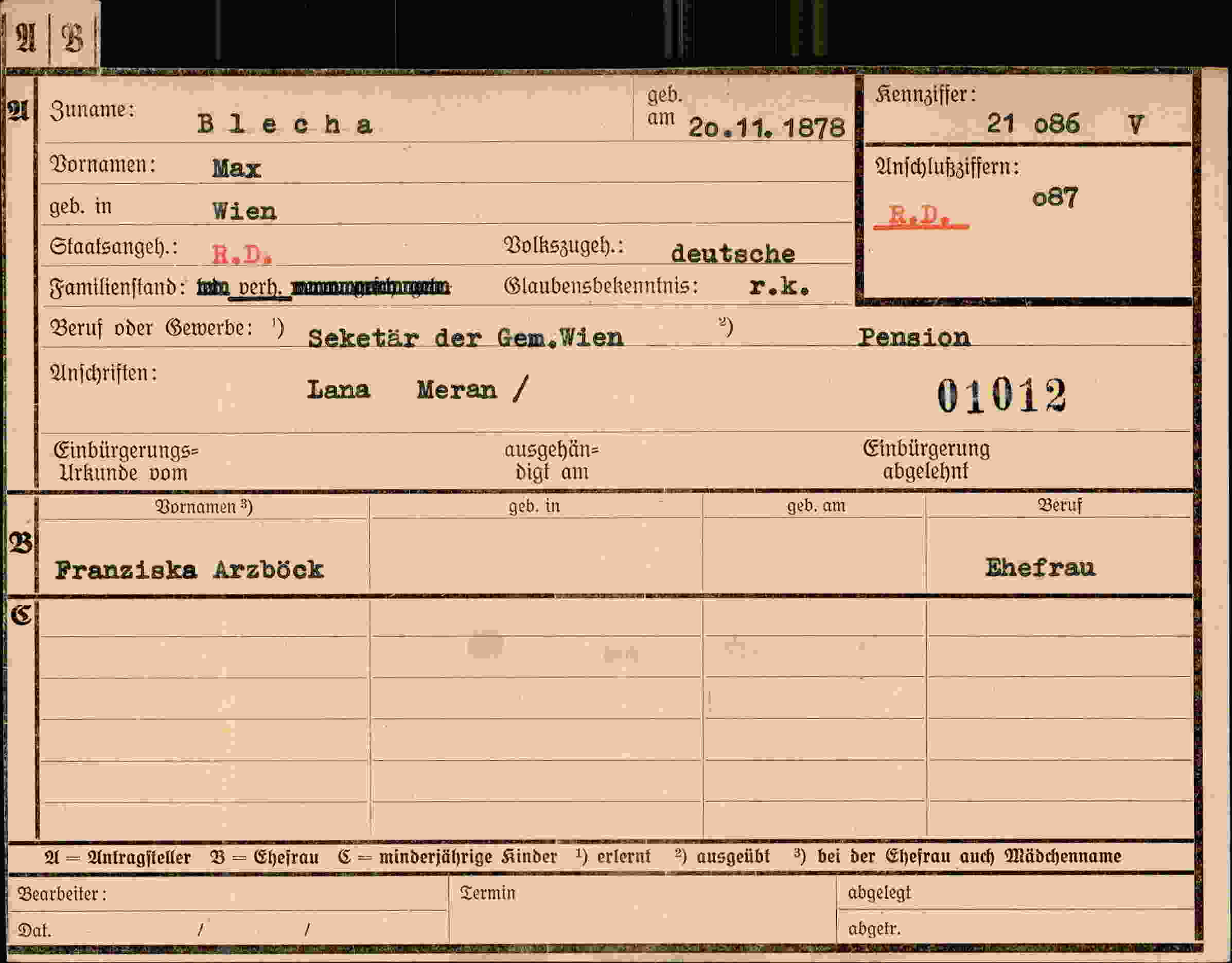Dokument für Max Blecha
