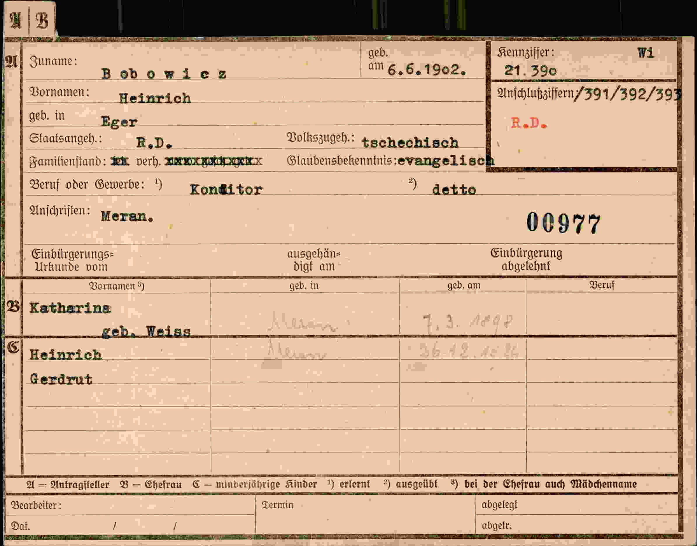 Dokument für Heinrich Bobowicz