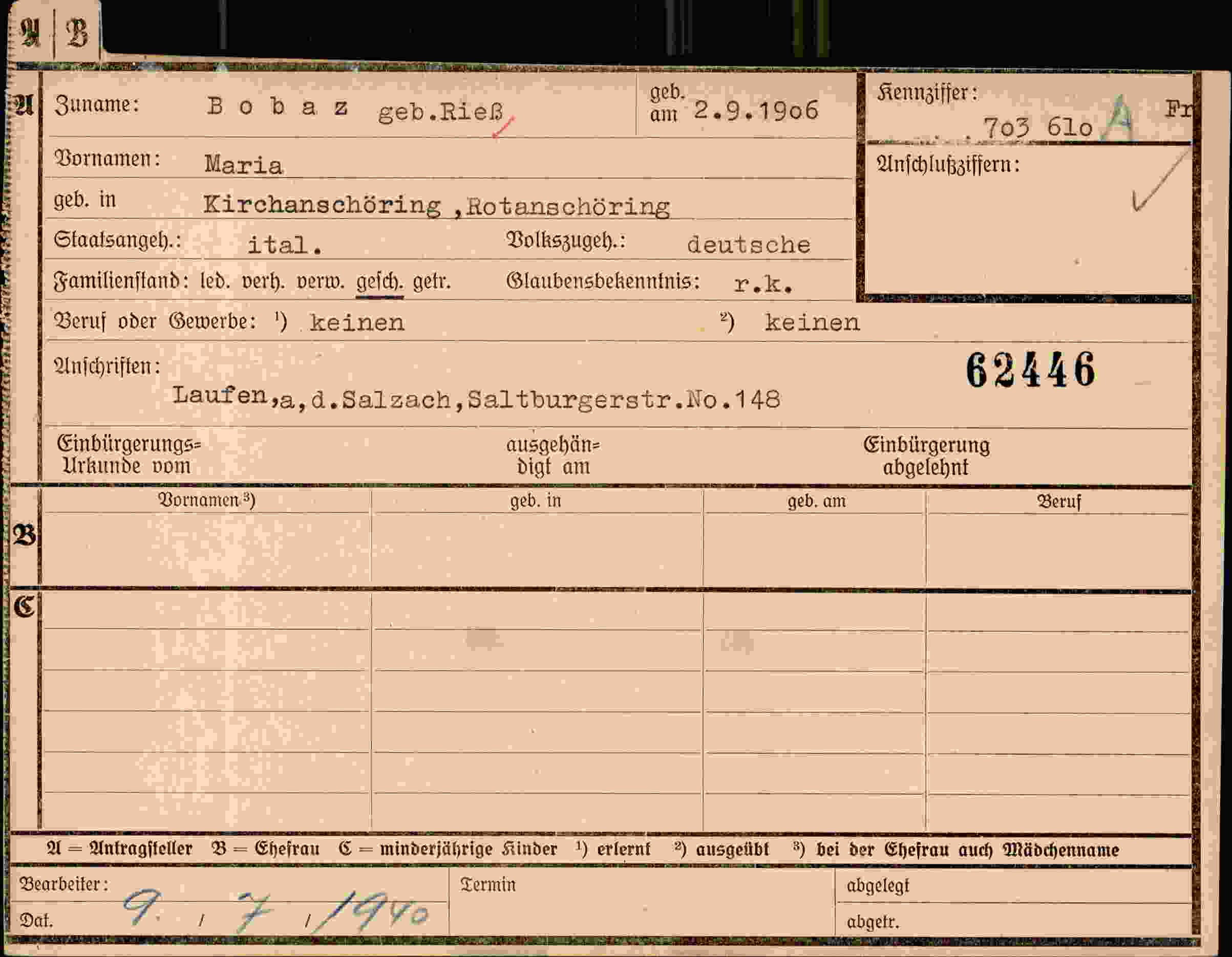 Dokument für Maria Bobaz