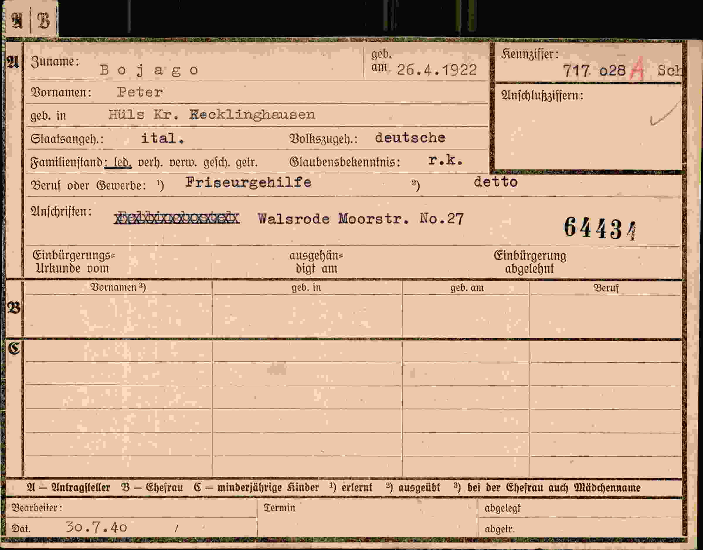 Dokument für Peter Bojago